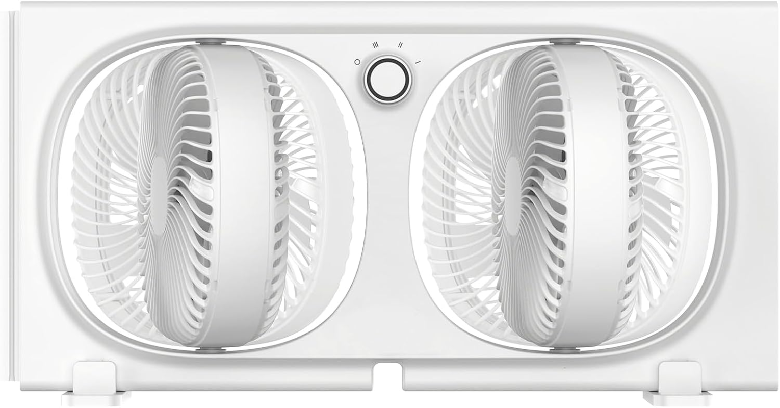 3-Speeds Window Fan with 180°+90° Rotatable Fans, Manual Reversible, Vertical Window Fan with Rigid & Accordion Expanders, Width Adjustable (21.65