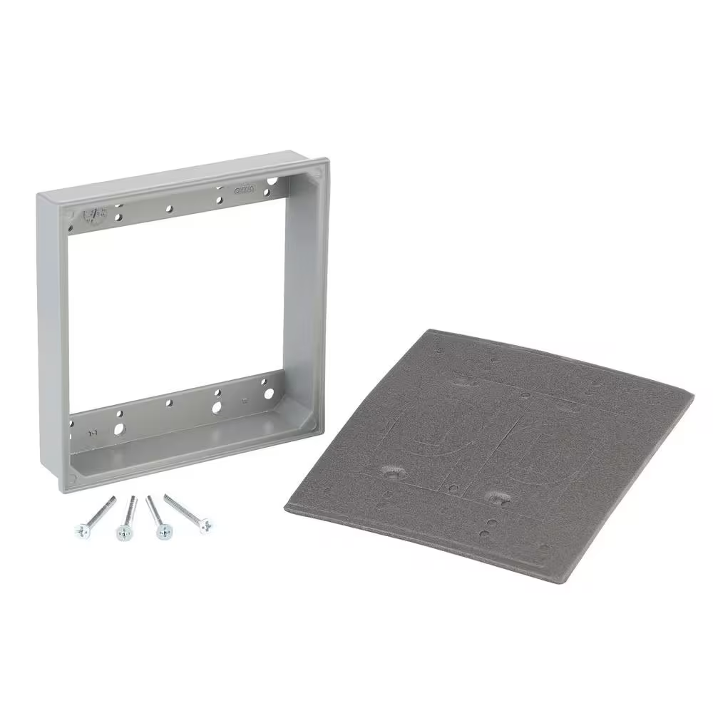 2-Gang Metallic Weatherproof Box Extension Outlet Box Ring, Gray