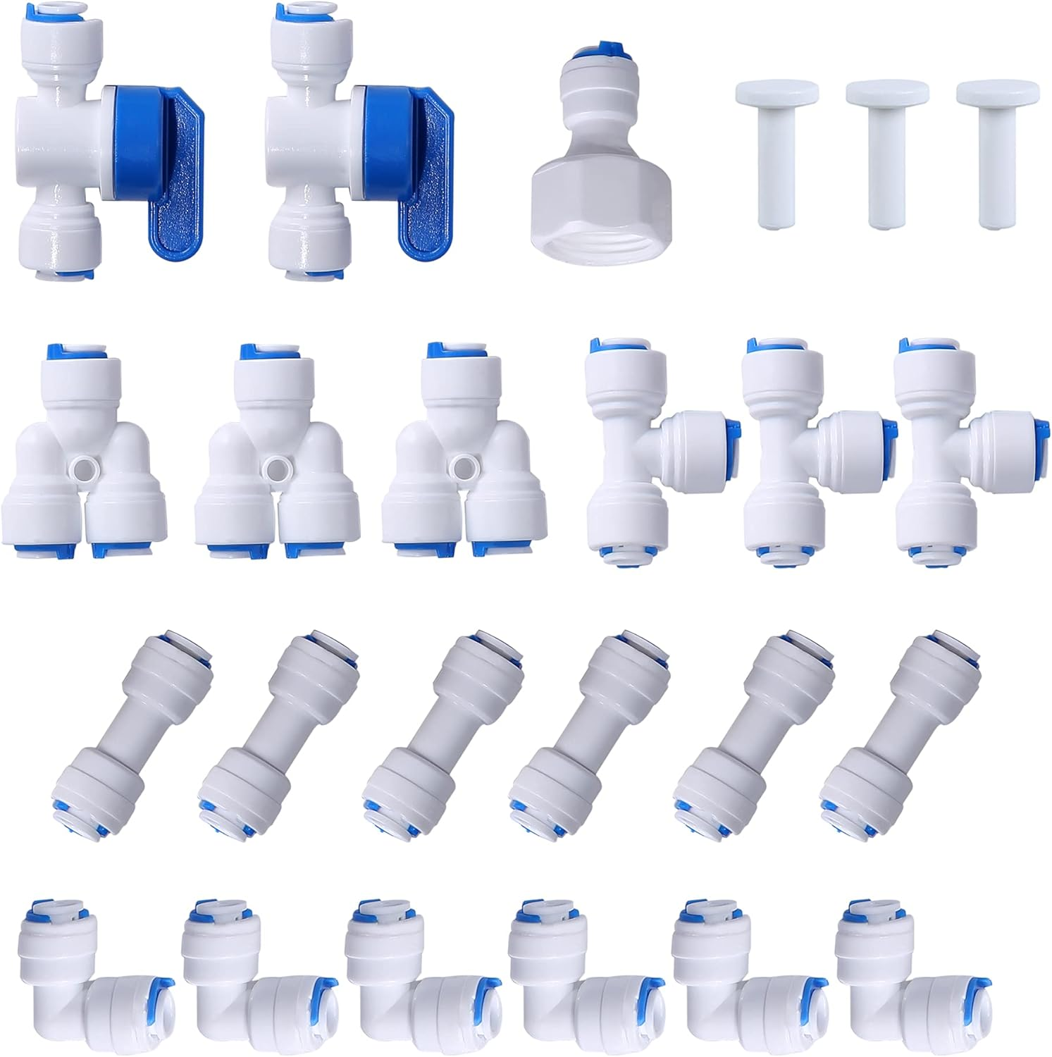 1/4" OD Quick Connect Push In To Connect Water Tube Fitting (Ball Valve + T + L