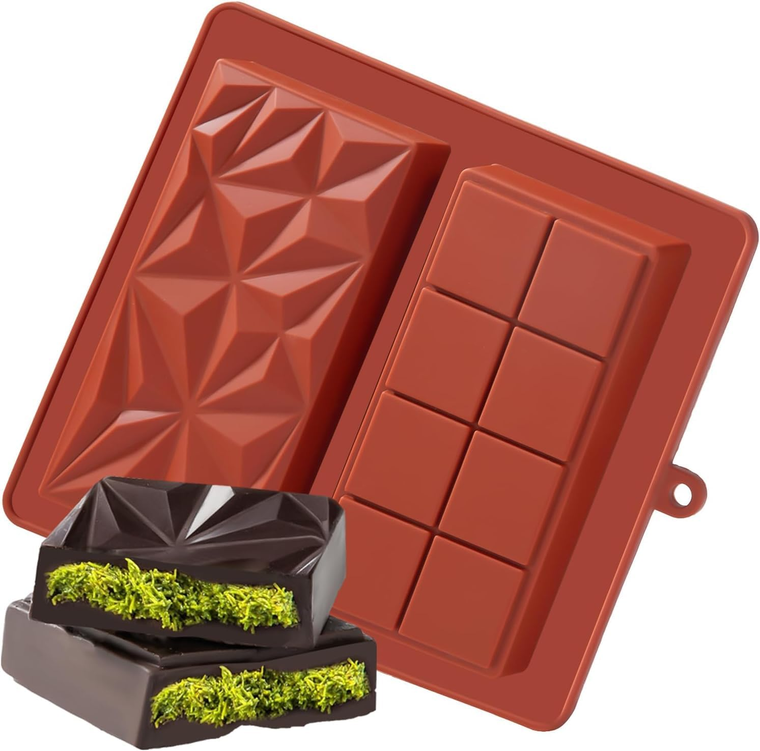 Deep Silicone Chocolate Bar Mold 2 Pack - Dubai Pistachio & Knafeh Filling Candy Molds for DIY Snacks, Homemade Chocolate Bars, Baking, and Soap Making - Non-Stick, Reusable Food-Grade Moulds