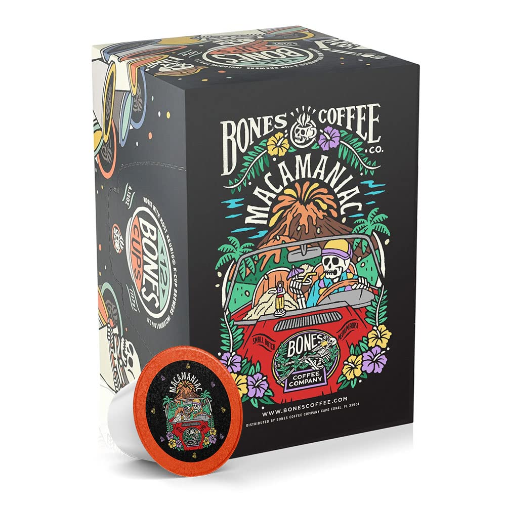 Flavored Coffee Bones Cups Macamaniac Flavored Pods | 12Ct Single-Serve Coffee Pods Compatible with Keurig 1.0 & 2.0 Keurig Coffee Maker