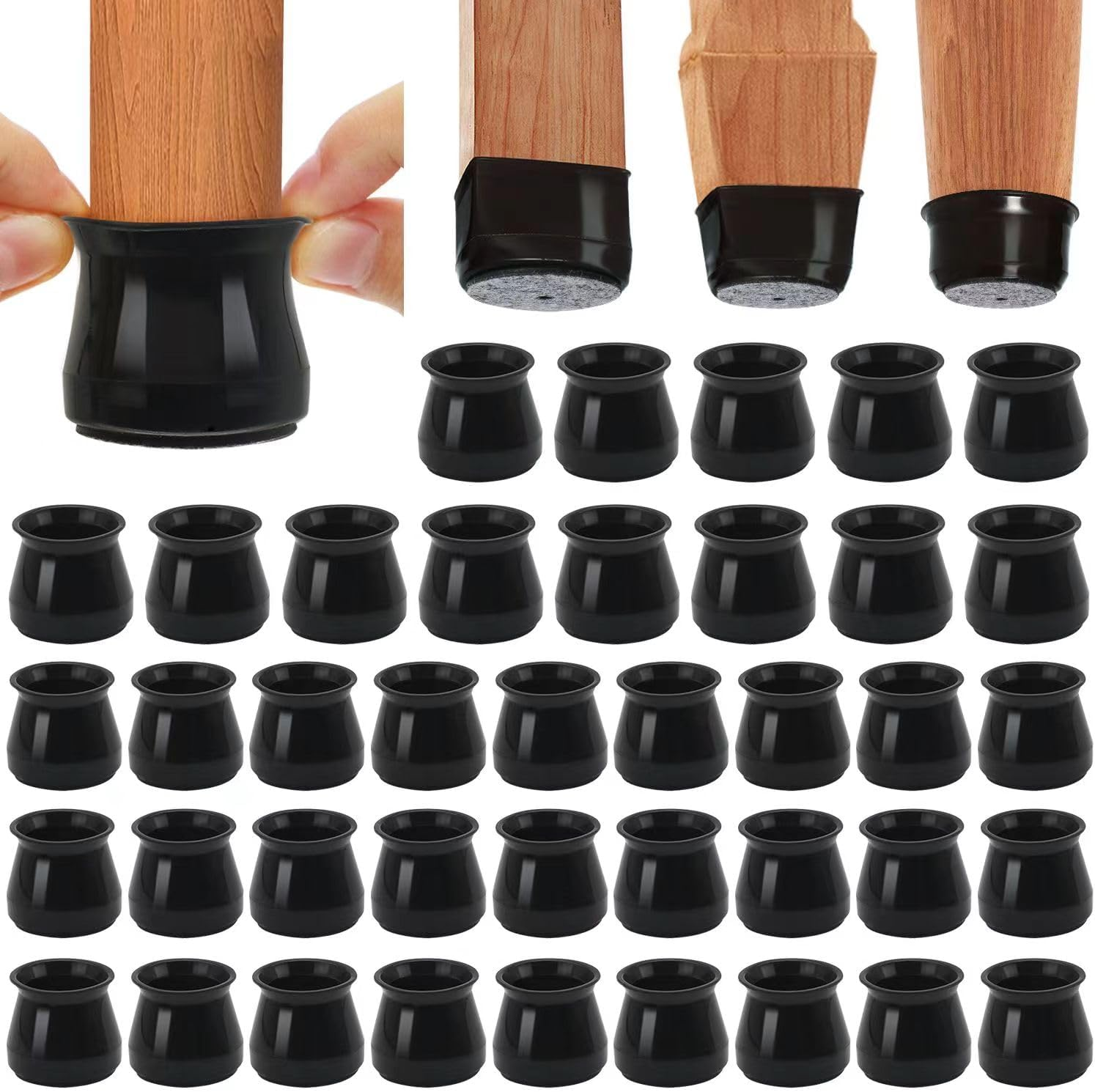 Chair Leg Floor Protectors Chair Leg Protectors for Hardwood Floors Silicone Pads Covers to Protect Floors Black-40 Pcs Universal S (15/16