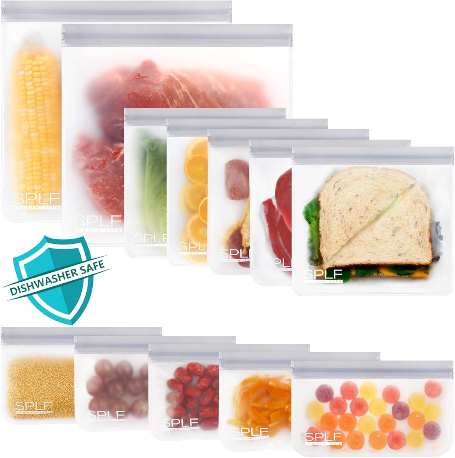 12 Pack Dishwasher Safe Reusable Storage Bags(5 Reusable Sandwich 5 Snack 2  Gall | eBay