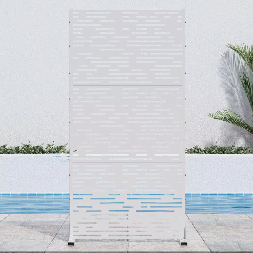 72 In. H X 35 In. W White Outdoor Metal Privacy Screen Garden Fence Wave Pattern Wall Applique