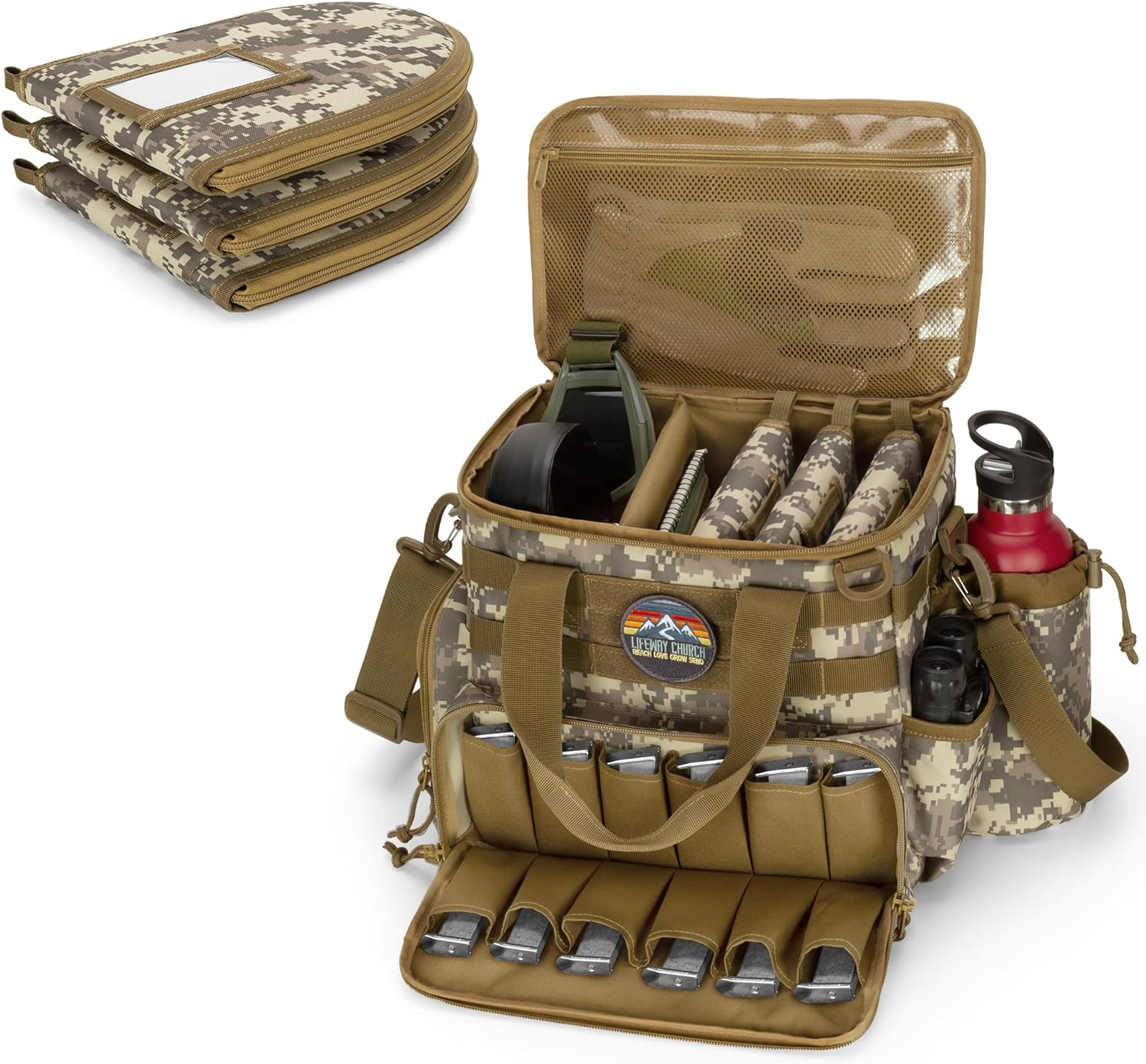 Tactical Gun Range Bag with 3 Pistol Cases, Gun Duffle Range Bag with 12X Magazine Slots and Extra Pockets for Shooting and Hunting