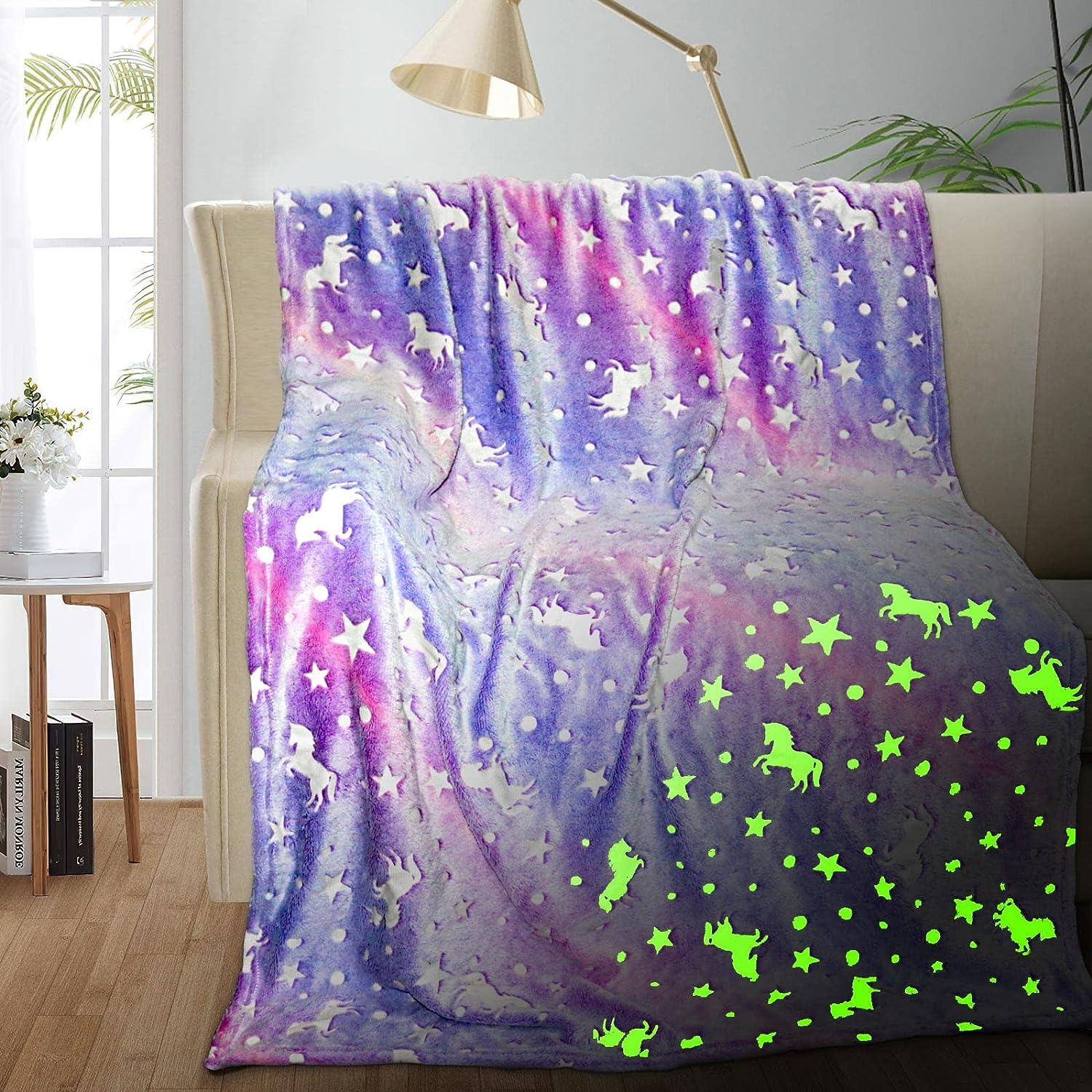 Unicorn Glow in the Dark Blanket for Girls/Kids Age 3-12, Soft Fleece Throw - 40