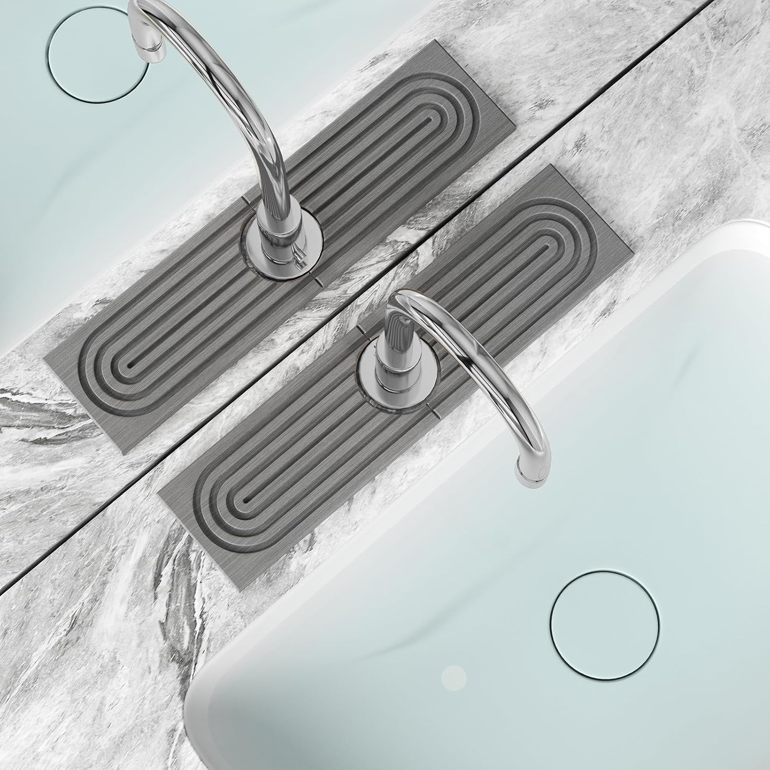 2-Pack Diatomaceous Earth Stone Drying Mat for Kitchen Sink, Quick-Dry Faucet Mat, Non-Slip Splash Guard for Bathroom Sink, 15.7 Inch Dark Grey