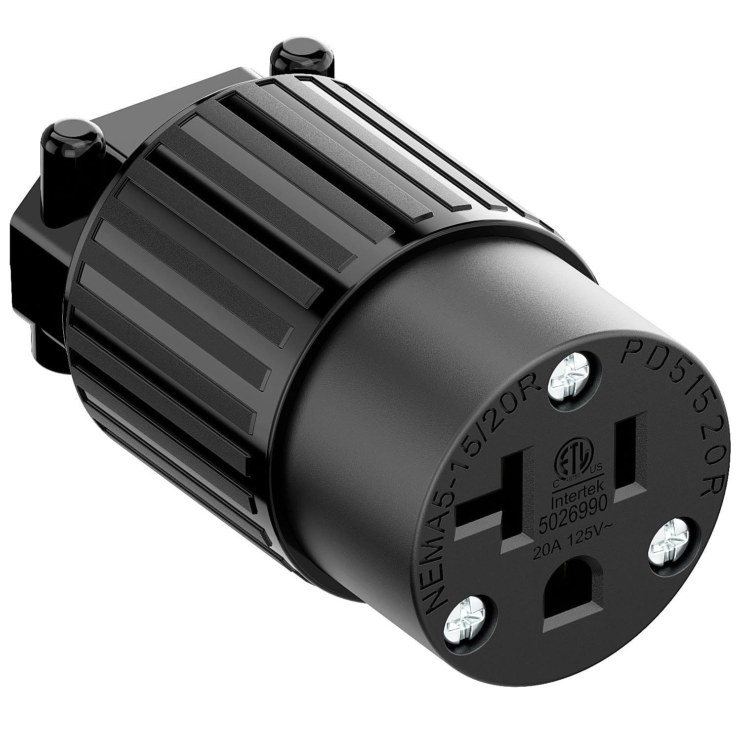 NEMA 5-20R Female Socket,20Amp/125Volt, NEMA 5-15R 15A/125V ETL Listed Heavy Duty 3-Prong Female Straight Blade Connector, 15/20Amp AC Industrial Grade Cord End Socket, Black