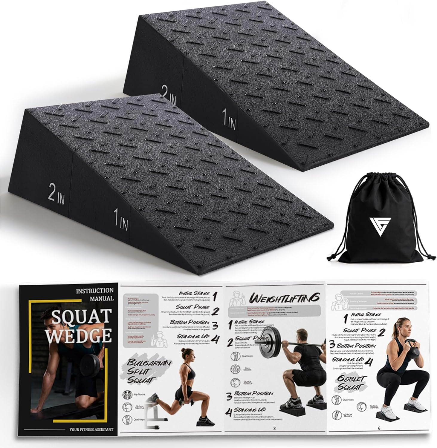 Squat Wedge Block with Guide for Heel Elevated Squat Weightlifting Slant Board for Squats with Carry Bag to Improve Mobility Balance and Strength Performance
