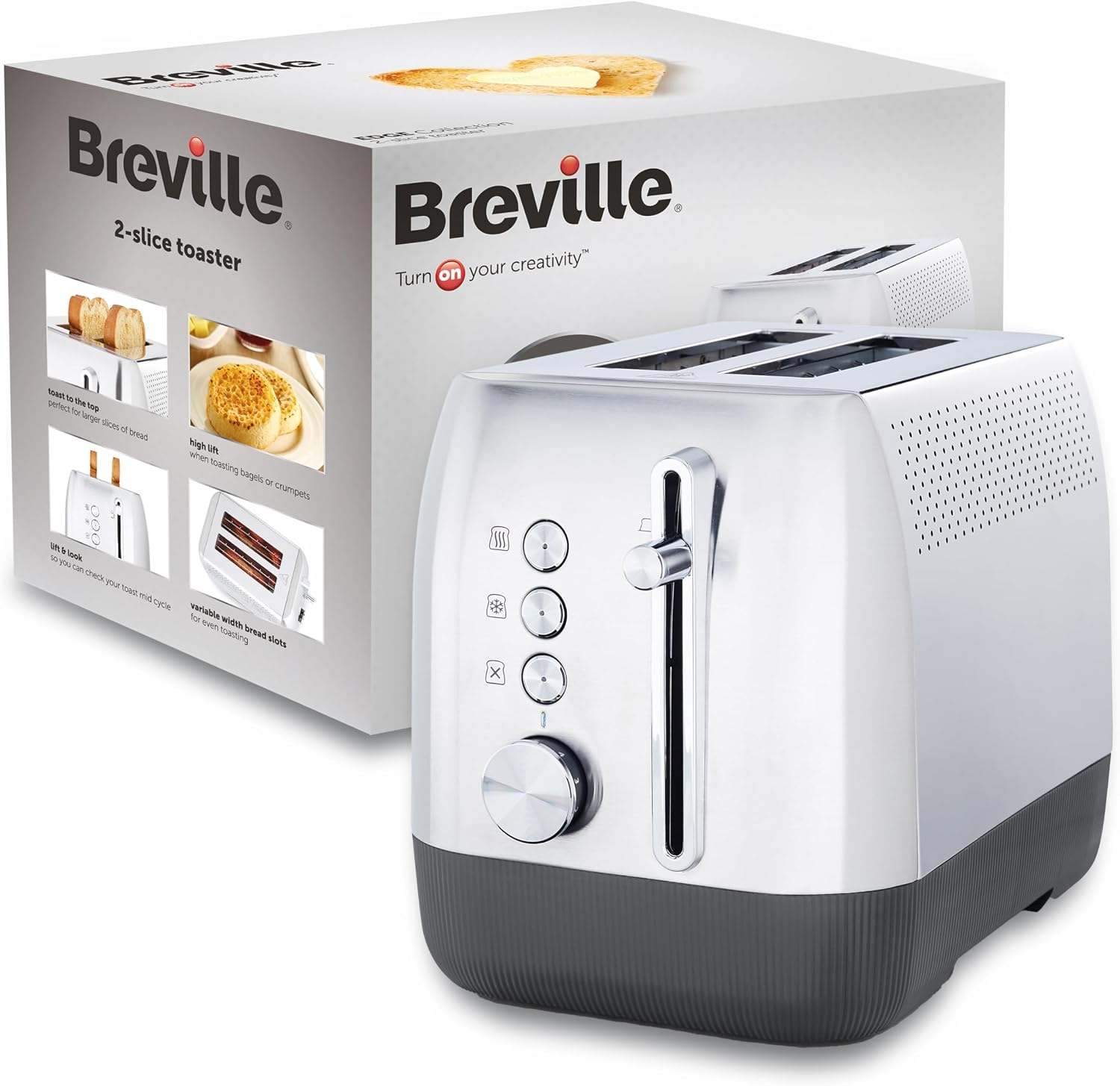 Edge Deep Chassis 2 Slice Toaster | Toasts All the Way to the Top | Brushed 