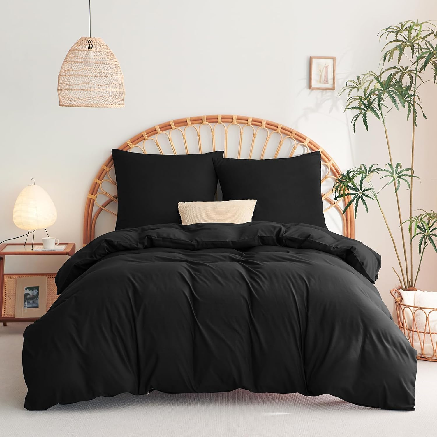 Parure De Lit 220X240 Housse De Couette 240X220 Avec 2 Taies D'Oreiller 65X65 Cm Parure De Lit 2 Personnes Pour Lit 180X200 Avec Fermeture Éclair Sets De Housse Couette Noir 220 X 240