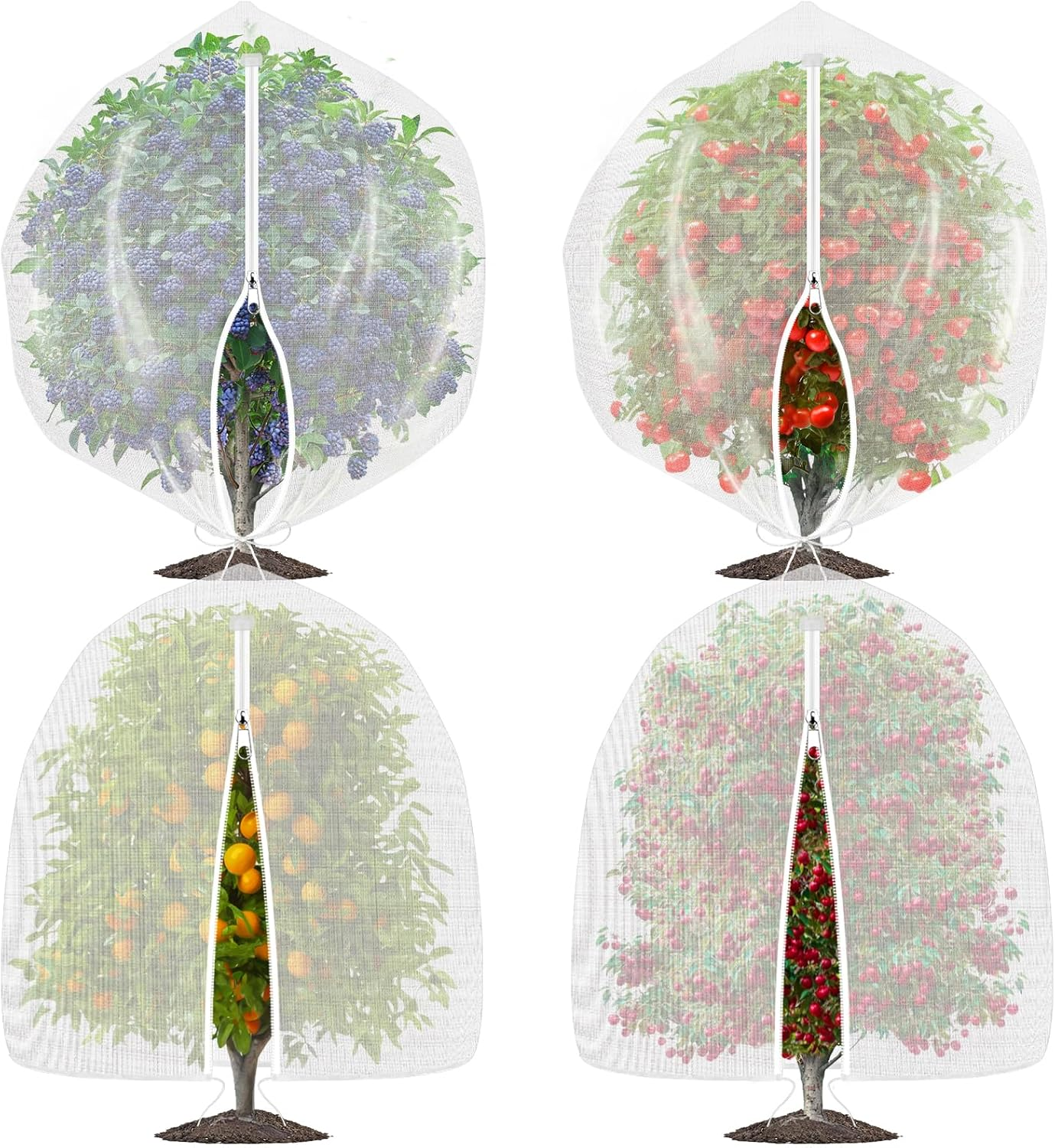 4 Pack Bird Netting for Garden Protection with Zipper & Drawstring, 2.3FT X 3.4FT Reusable Mosquito Net Plant Netting Cover for Fruit Tree Blueberry Bush Shrubs Vegetables Tomato