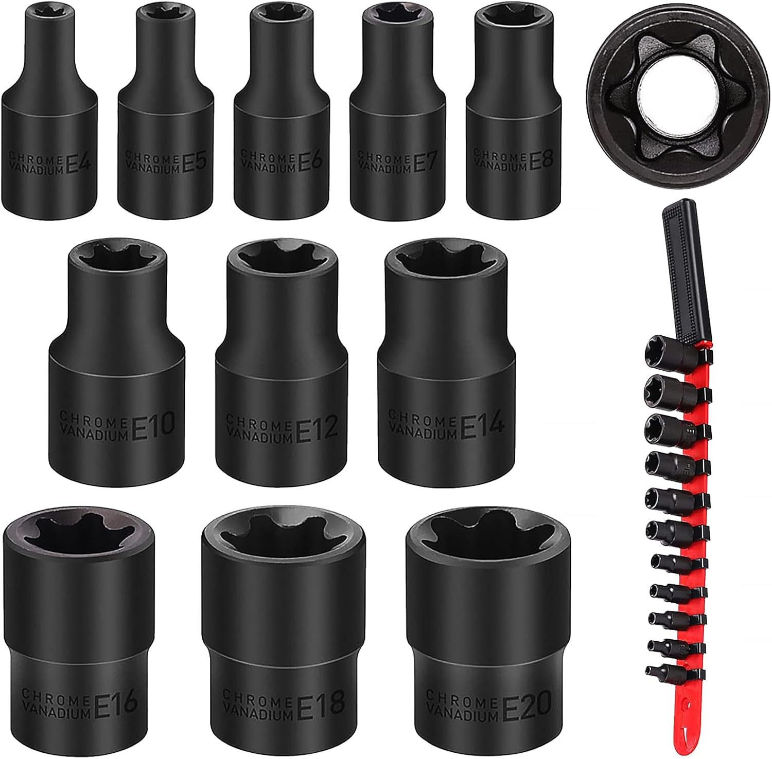 11pc E-Torx Socket Set w/Rail - 1/4