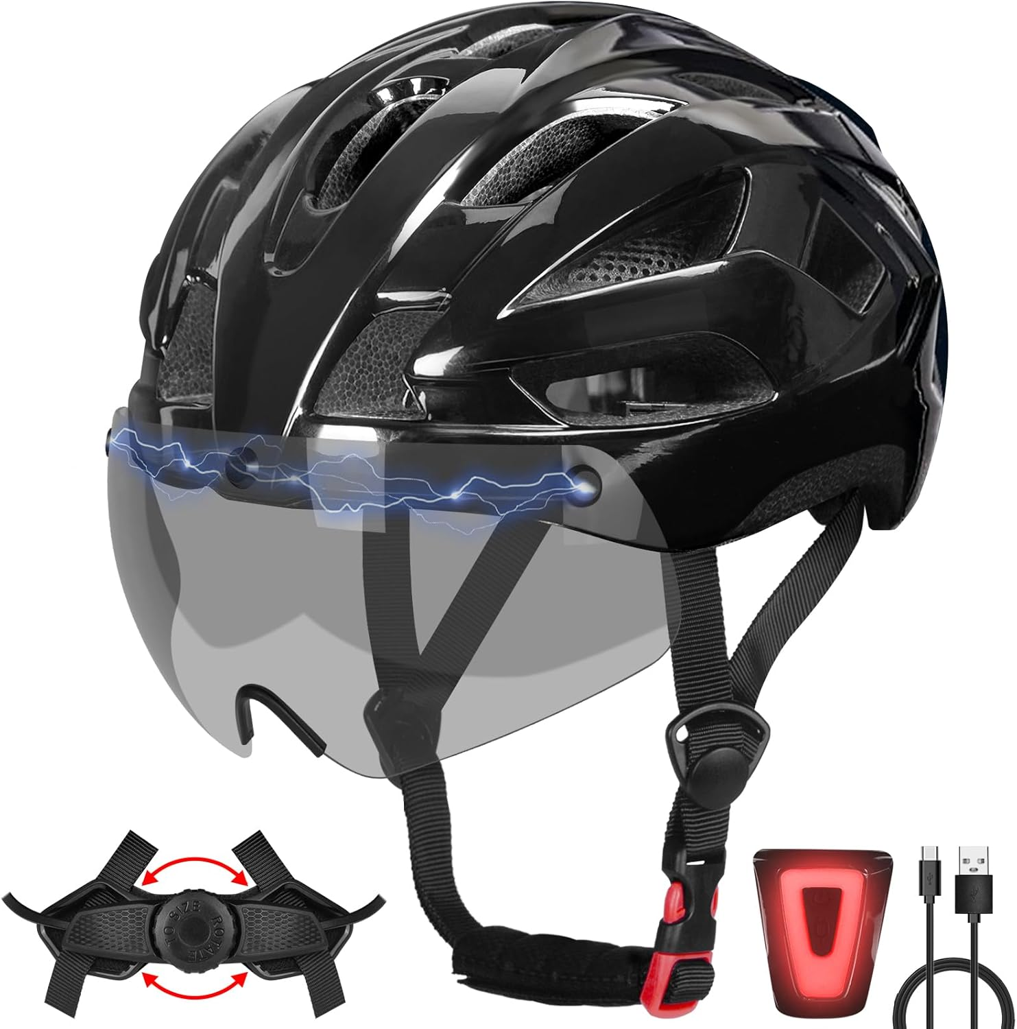 bike helmet men BOTHLIKE Bike Helmet Adult for Men, Lightweight Ebike Helmet with LED Light & Magnetic Goggles, USB Charging Cable Included, Cycling Helmet for Adult