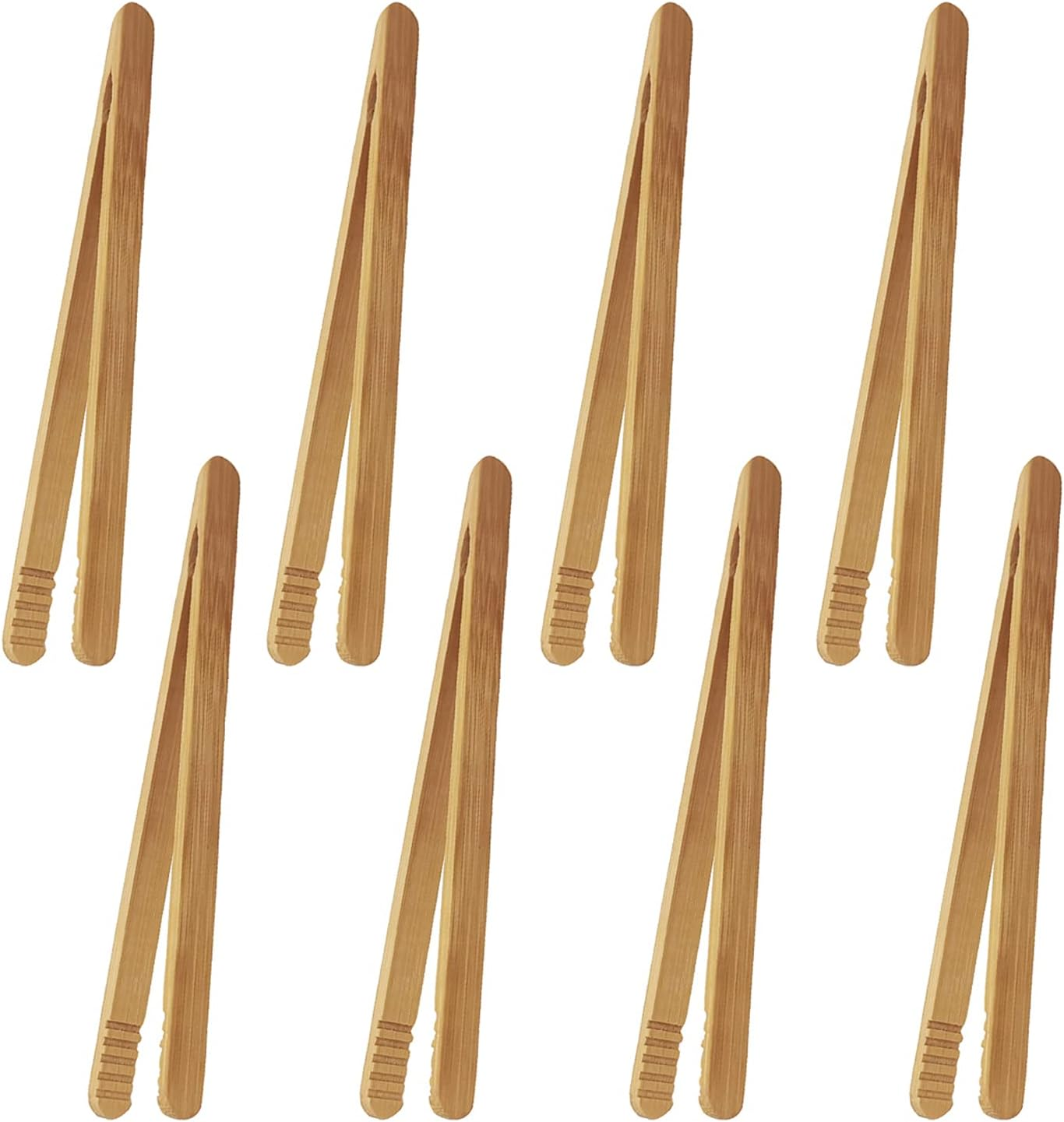 7 Inch Bamboo Kitchen Utensil Tongs, Reusable Bamboo Toast Tongs for Toast, Kimchi, Fruit and Tea, 8 Pcs.