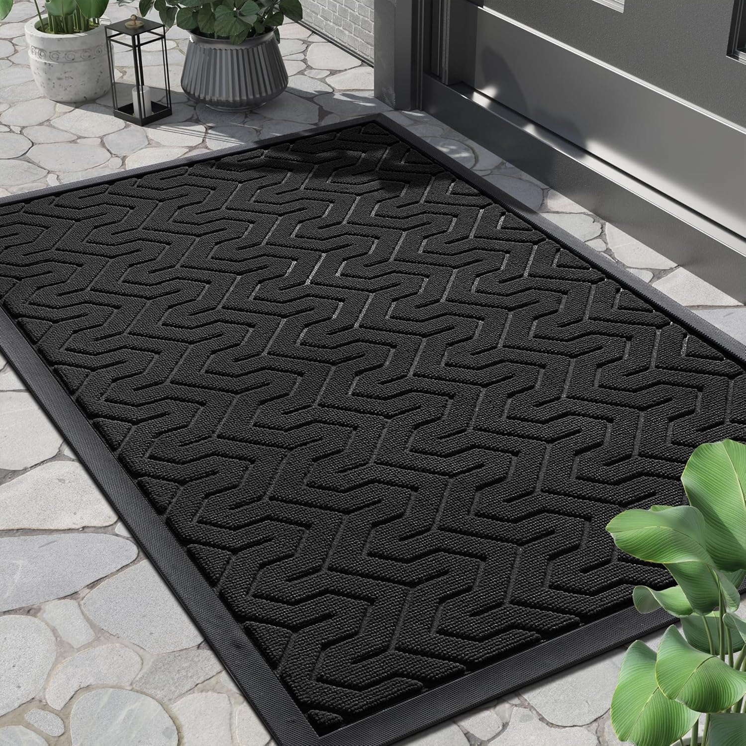 Front Door Mat, Waterproof Indoor Outdoor Welcome Mats for Entrance, Heavy Duty Non-Slip Rubber Backing, Garage or Patio Entry Floor, 29.5X17, Black