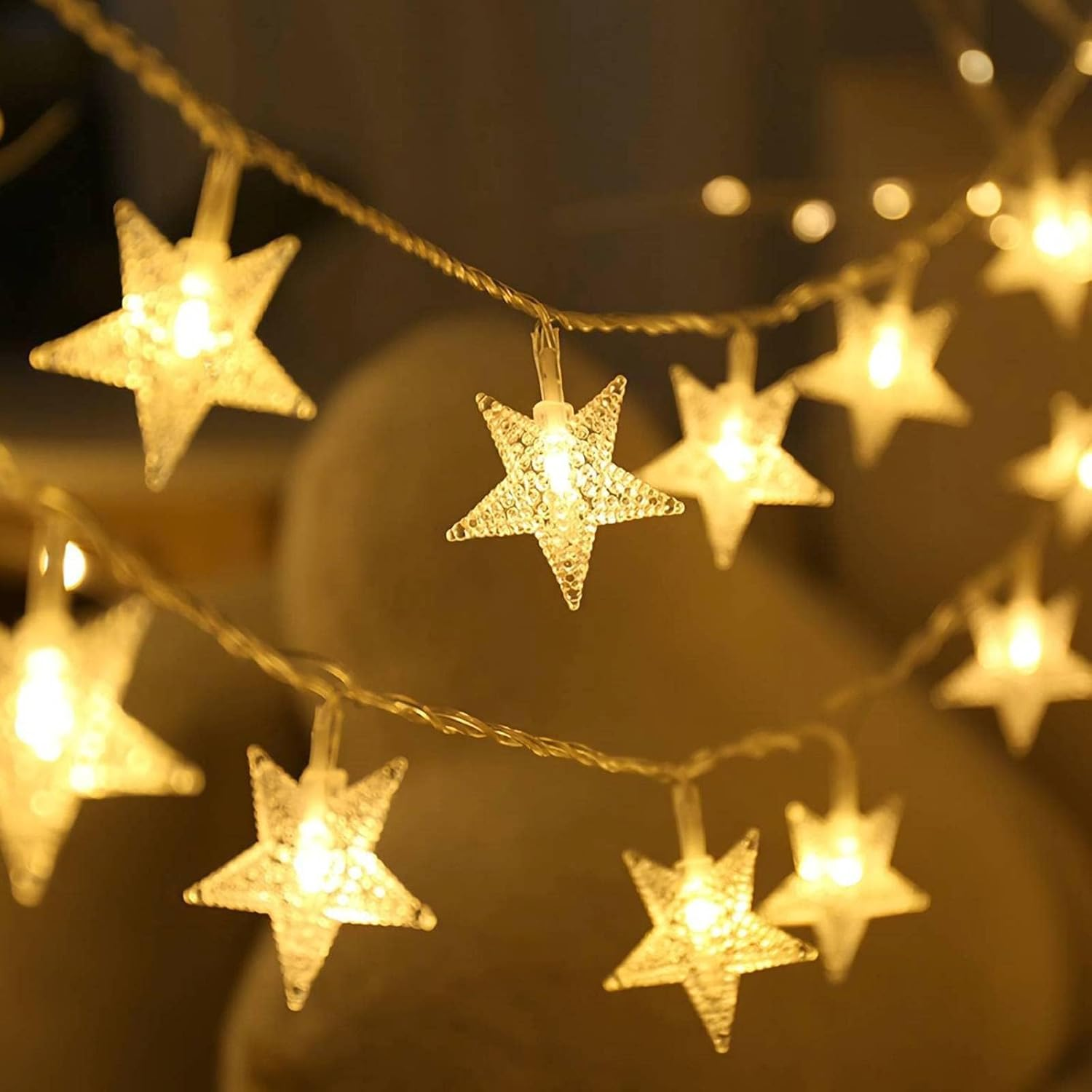 Star String Lights Battery Operated, 20 FT 40 LED Twinkle Lights Warm White Cute Hanging Star Fairy Light for Bedroom Room Office Home Window Camper Indoor Outdoor Xmas Tree Christmas Decorations