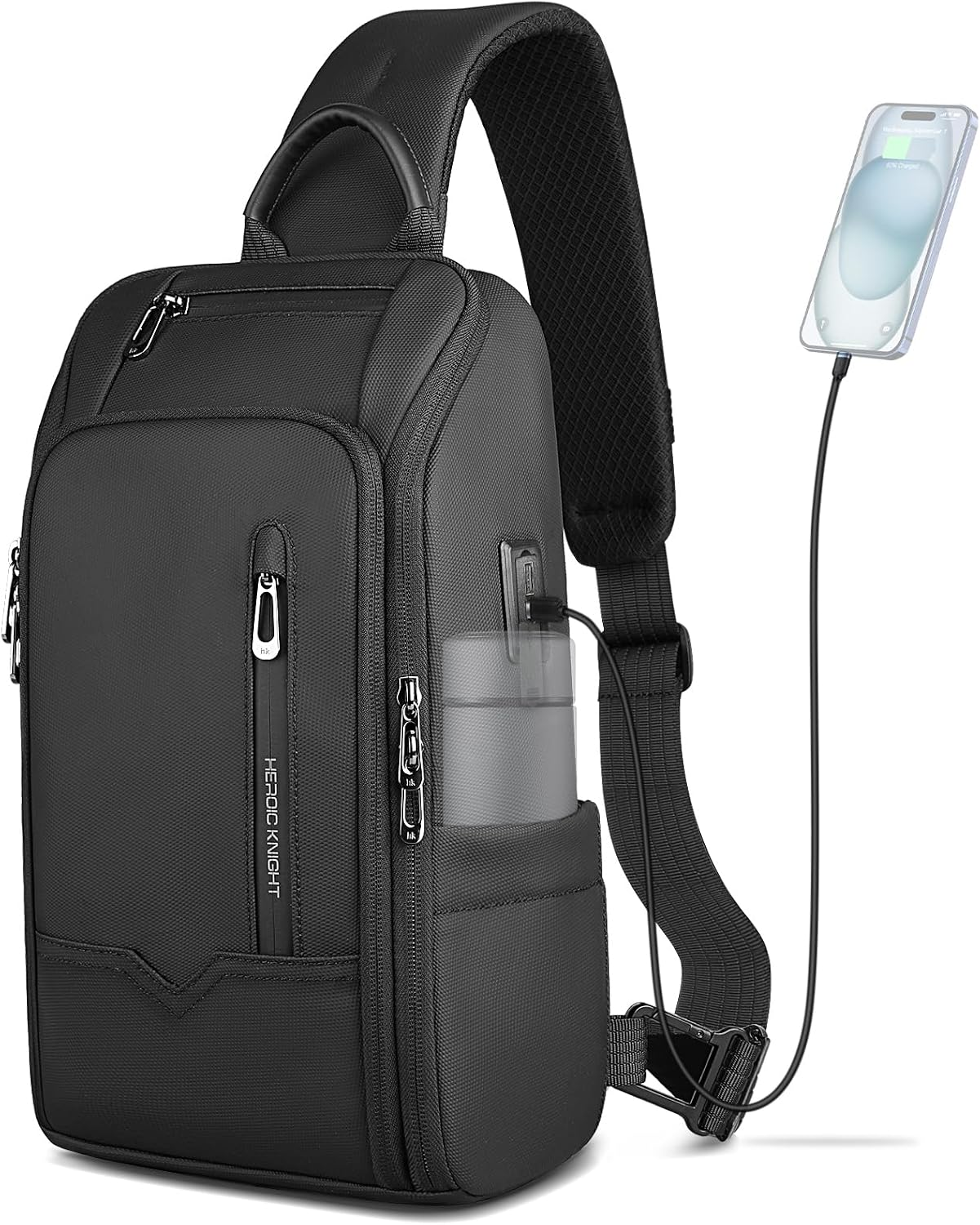 Sling Backpack Crossbody Bag with USB Charging Port Daypack Travel Hiking SEAFEW Small Black Sling Crossbody Backpack | Lightweight  main image 2