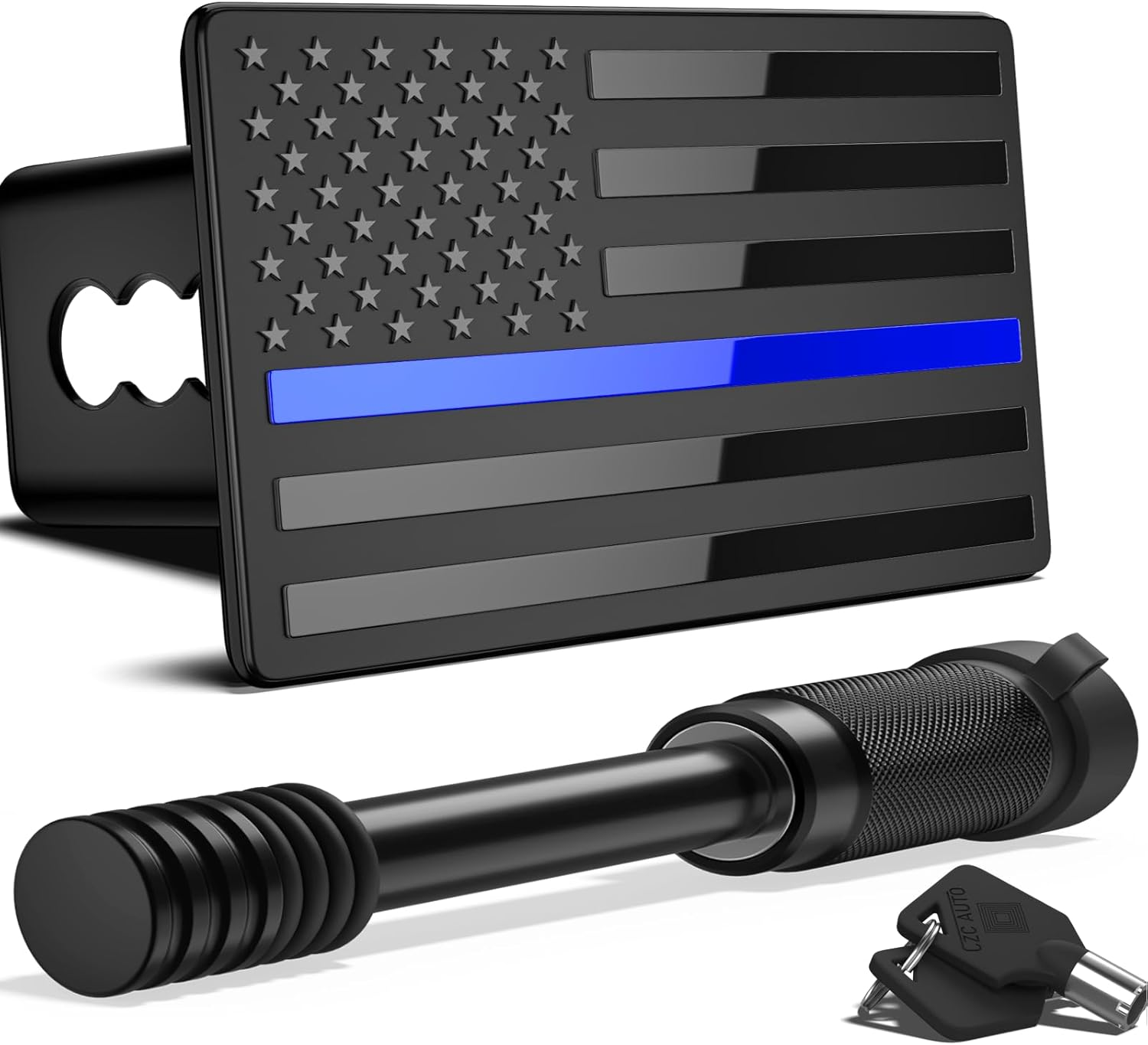 2 Inch Trailer Hitch Cover with American Flag, Heavy Metal Trailer Hitch Cover Fit for 2 Inch Hitch Receivers (With 5/8