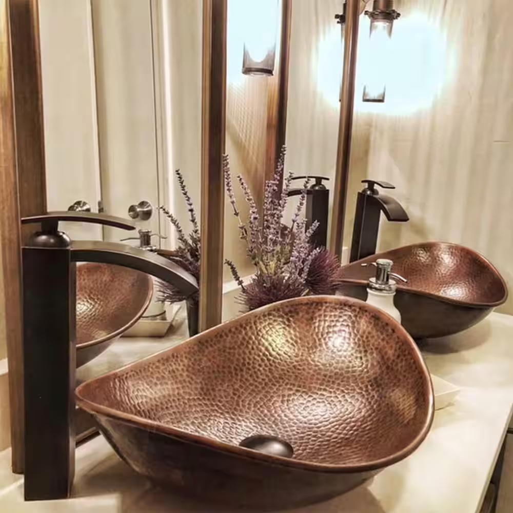Above Counter Copper Sink Handmade Bowl Vessel Bathroom Countertop Basin Oval