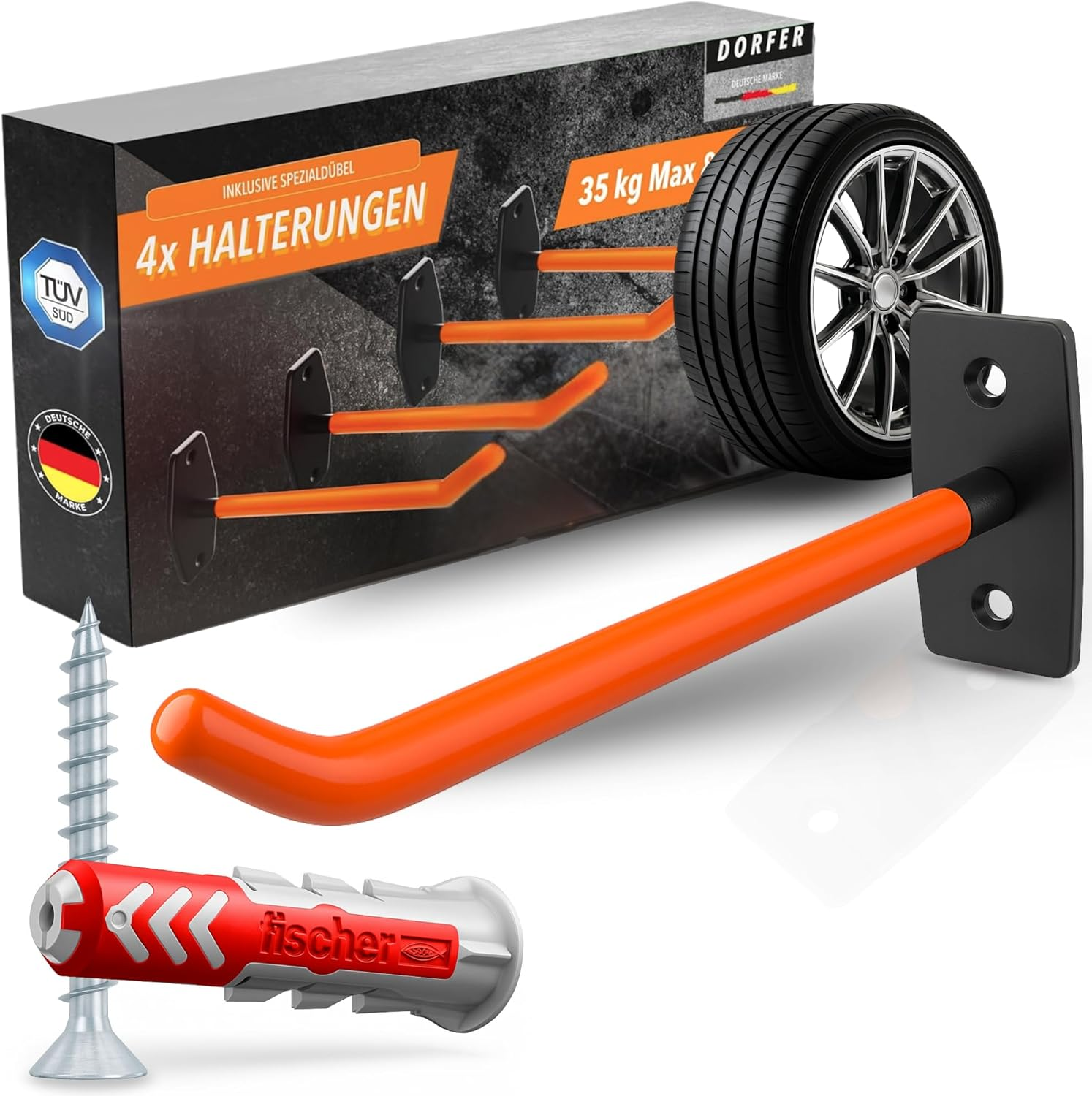 Reifen Wandhalterung 4Er Set | 4X Reifenhalter Wandhalterung Gehärteter Stahl Inkl. Deutschen Marken-Dübeln& Schrauben Verzinkt | Felgenhalter Wand | Autoreifen Wandhalterung | TÜV Zertifiziert