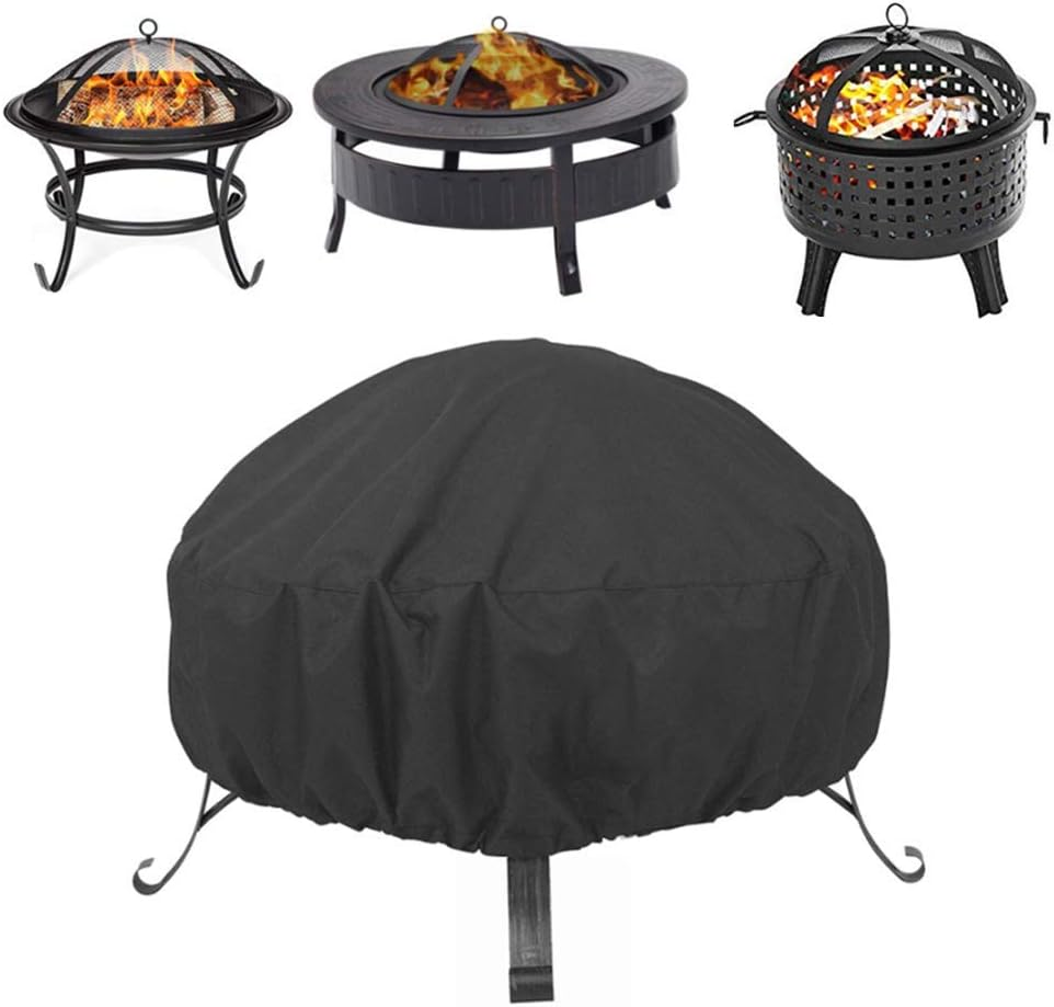 48 Inch round Fire Pit Cover, Patio Table Cover, Garden Outdoor Waterproof Fire Bowl Cover, All-Season Protection - Black