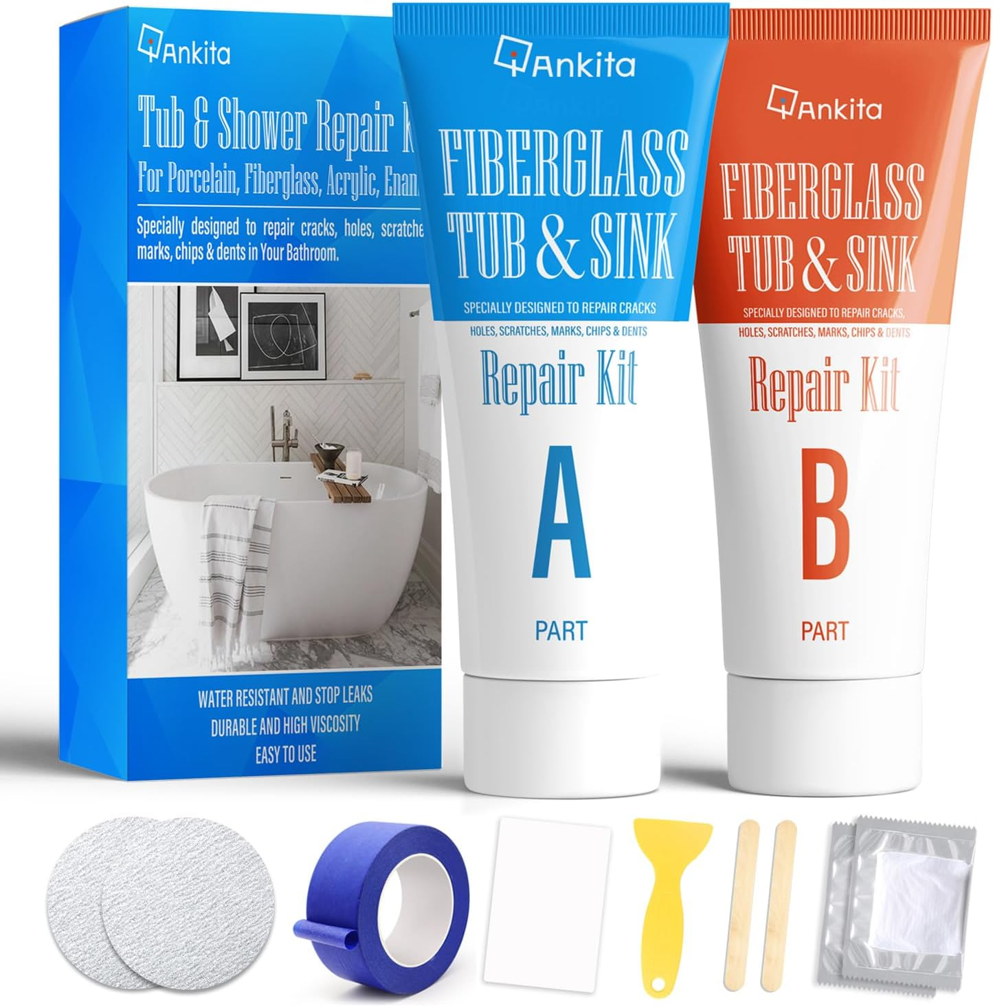 Tub Repair Kit White, Cracked Tub and Bathtub Repair Kit for Cracks, Chips, Scra