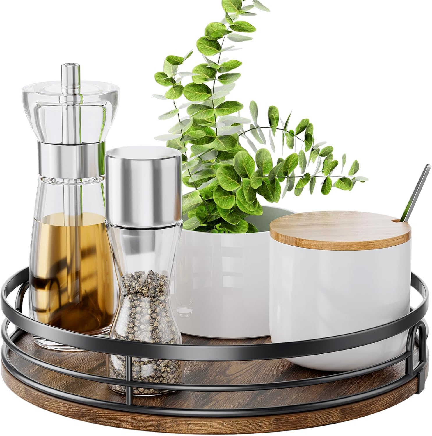 9'' Lazy Susan Turntable Organizer for Cabinet, round Wood Lazy Susan for Table Top, Kitchen, Countertop, Pantry, Spice, Bathroom Vanity, Coffee, Farmhouse Decor