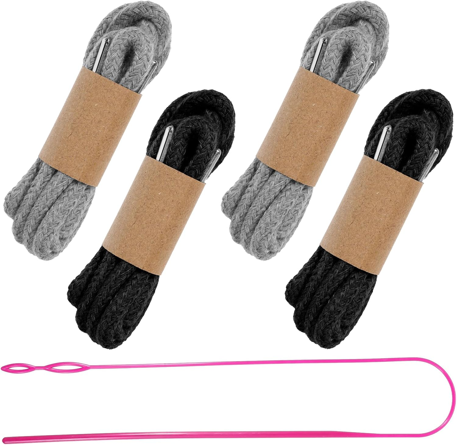 4 Pcs Drawstring Cords Universal Replacement Drawstring for Sweatpants 53 Inch Replacement Clothing Drawstring with Easy Threader for Shorts Pants Jackets Coats Hoodies (Black, Grey)