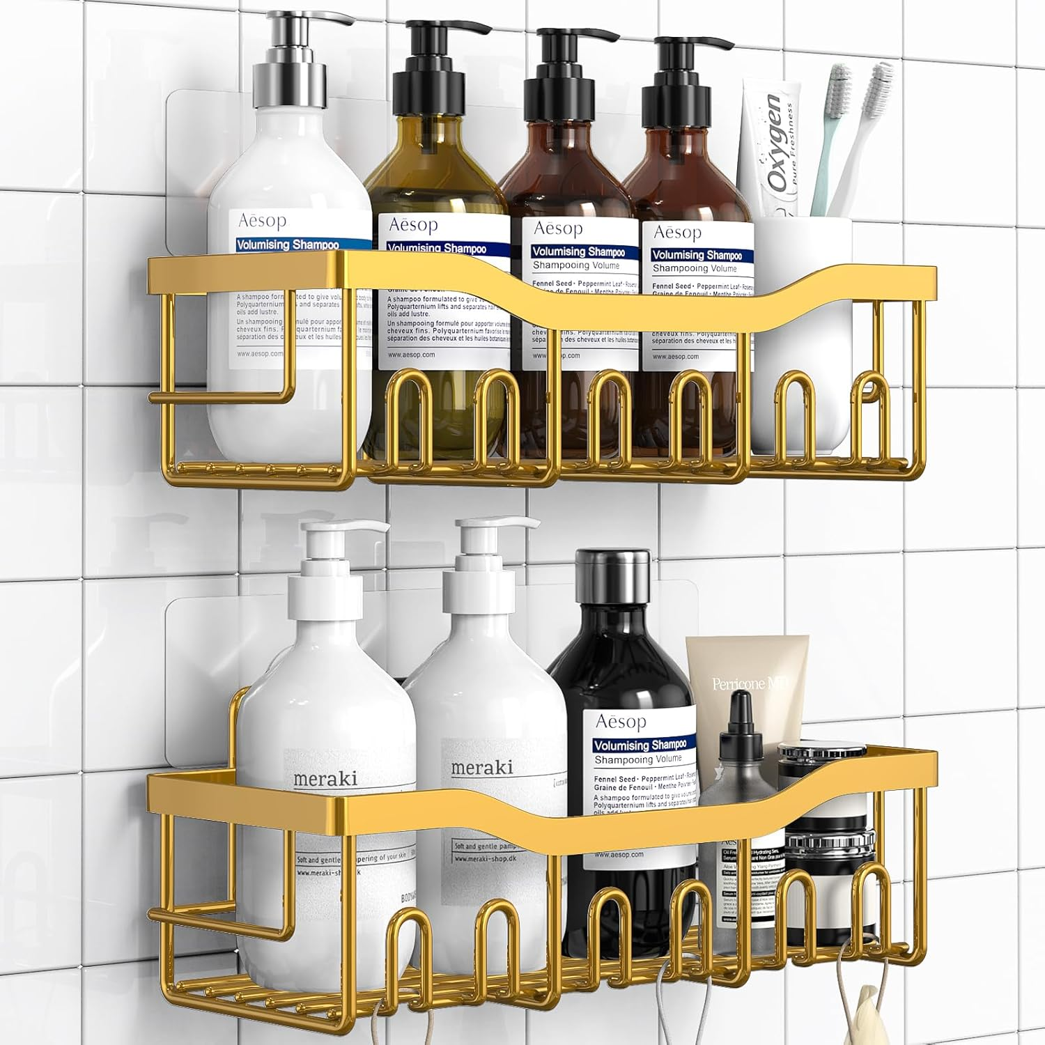 Shower Caddy 2 Pack,Adhesive Shower Organizer for Bathroom Storage&Home Decor&Kitchen Organizers and Storage,No Drilling,Rustproof Stainless Steel Bathroom Shelf Organizer,Bathroom Decor Sets