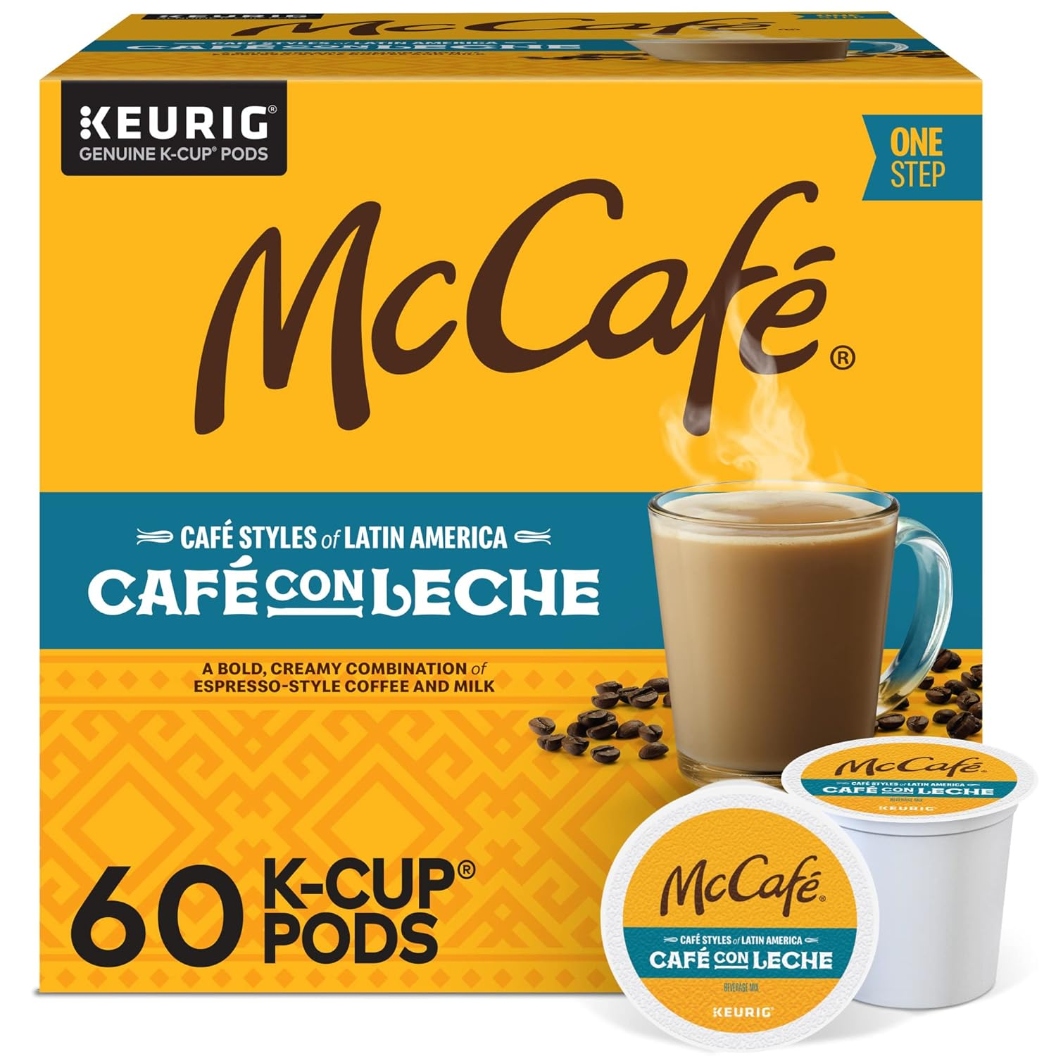 Cafe Styles of Latin America Cafe Con Leche, Keurig Single Serve K-Cup Coffee Pods, 60 Count (6 Packs of 10)
