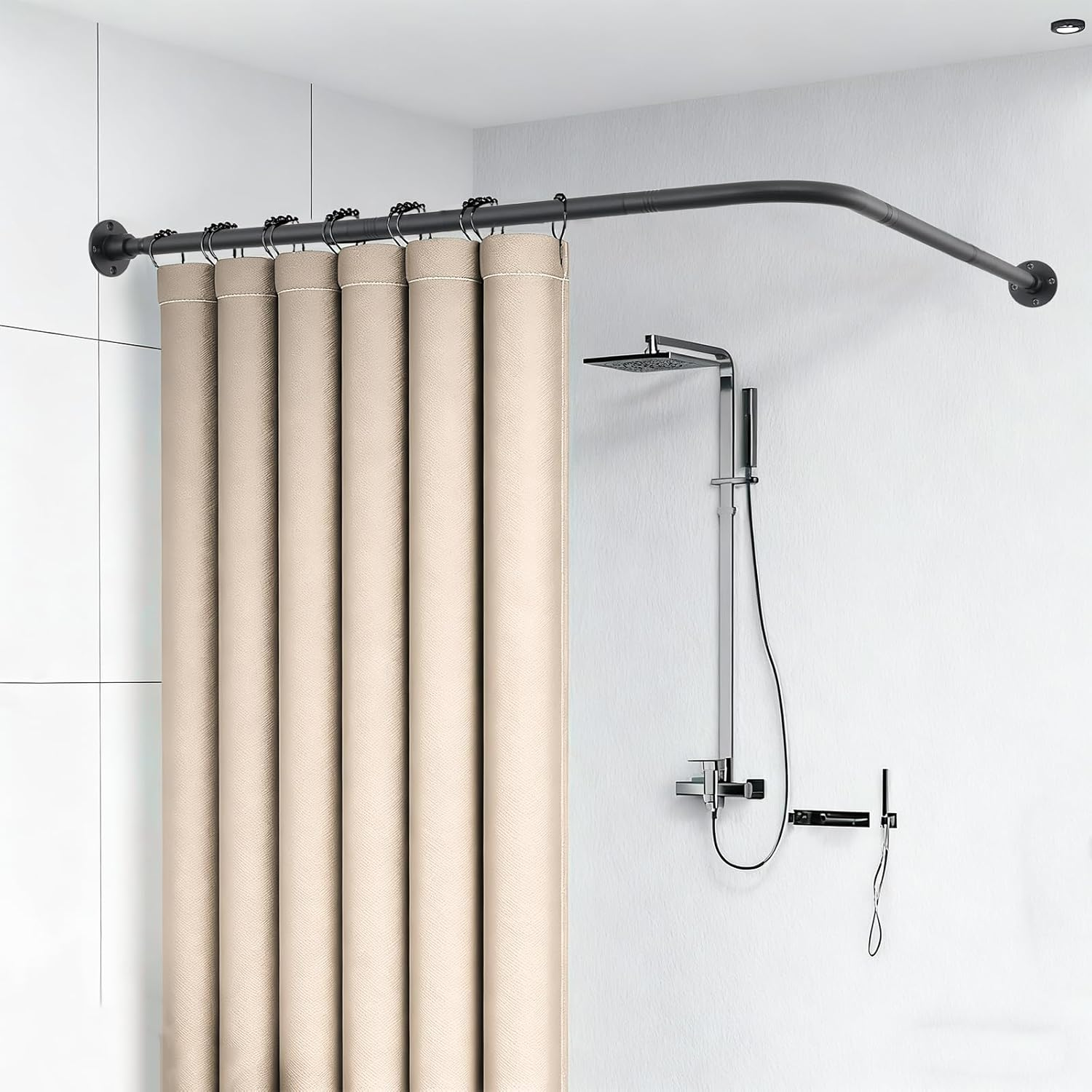 Corner L-Shaped Shower Curtain Rod Adjustable 30-44.3 Wall Mounted Black
