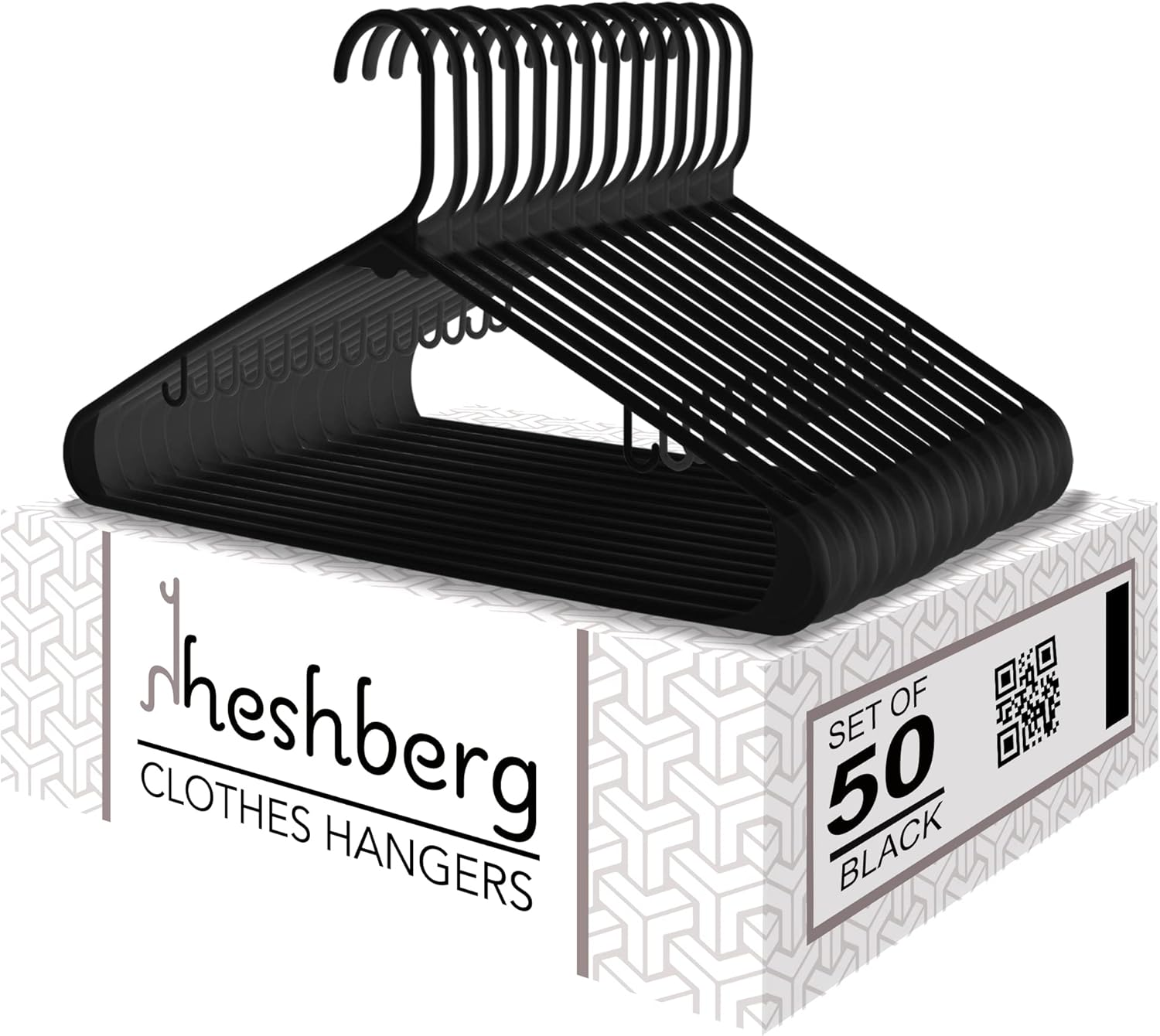 Plastic Hooks Hangers Space Saving Tubular Clothes Hangers Standard Size Ideal for Everyday Use on Shirts, Coats, Pants, Dress, Skirts, Etc. (50 Pack) (Black)