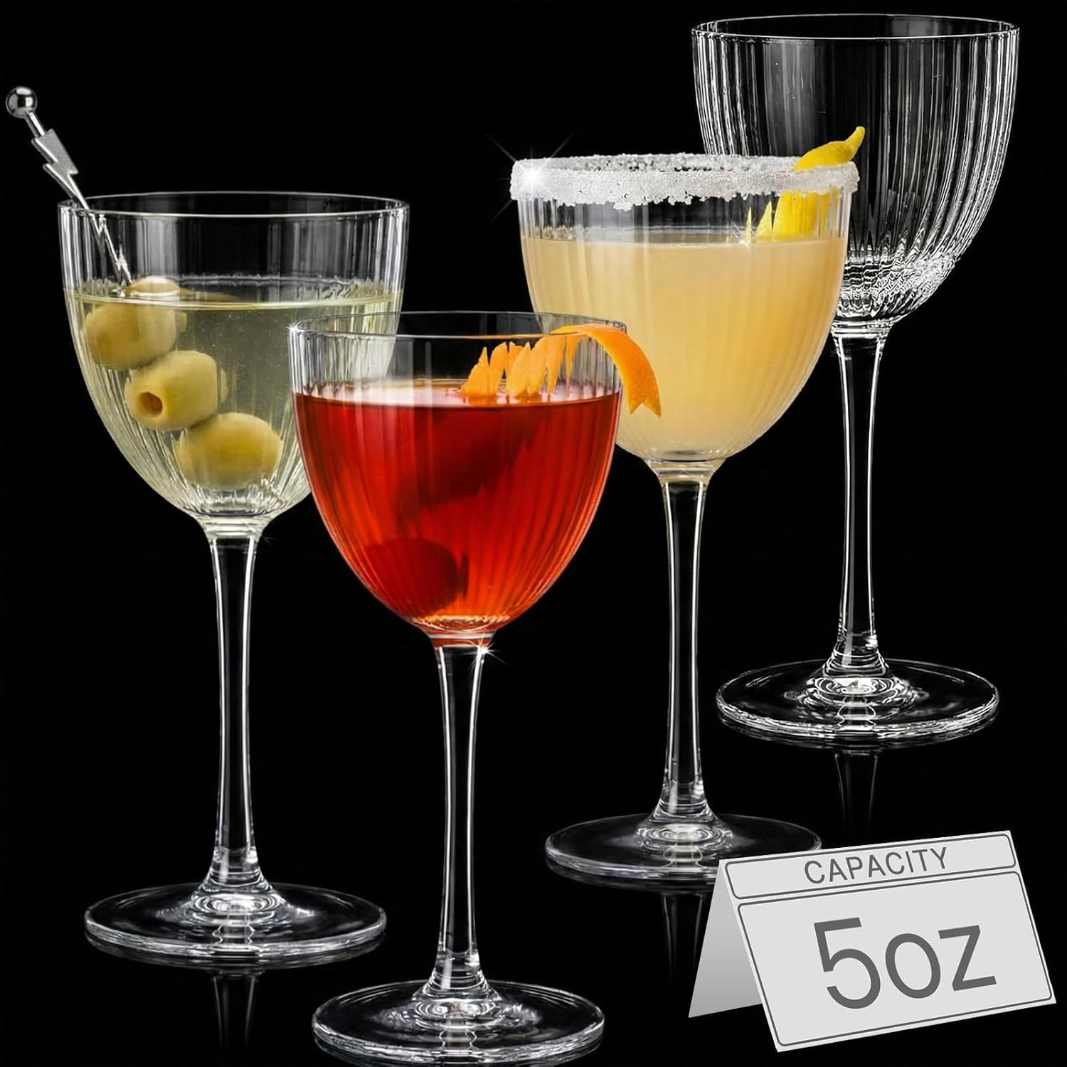 Nick and Nora Cocktail Glasses Set of 4 � 5 Oz Hand Blown 100% Lead-Free Crys...