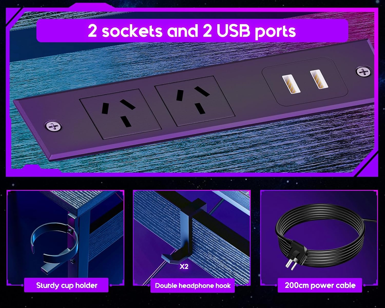 ODK Gaming Desk L Shaped with 10 Colour Lights&Power Outlet, L Shaped Desk Co... - Picture 5 of 14