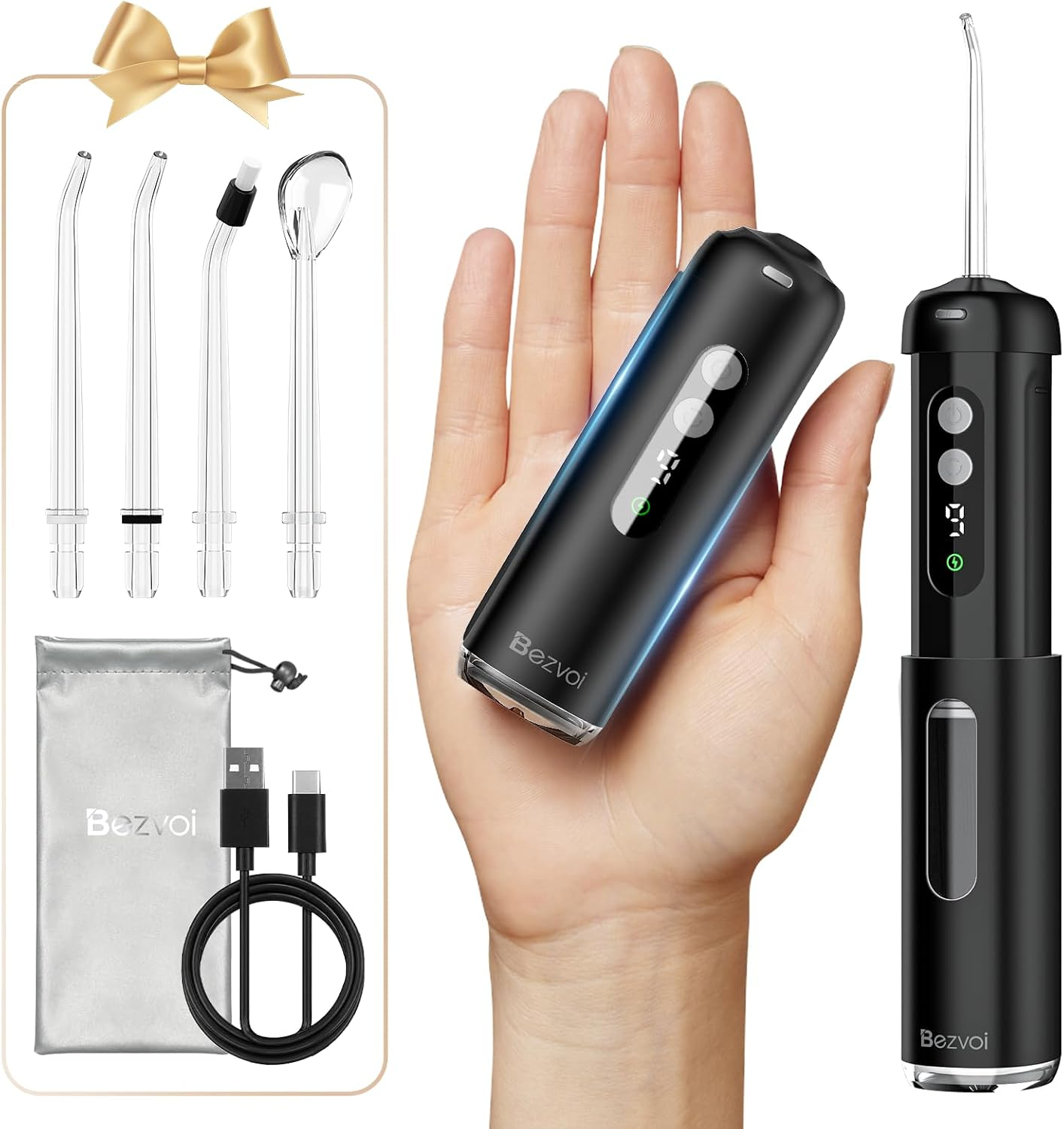 Bezvoi Mini Water Flosser for Travel, 9 Pressure Settings & 90-Days Battery