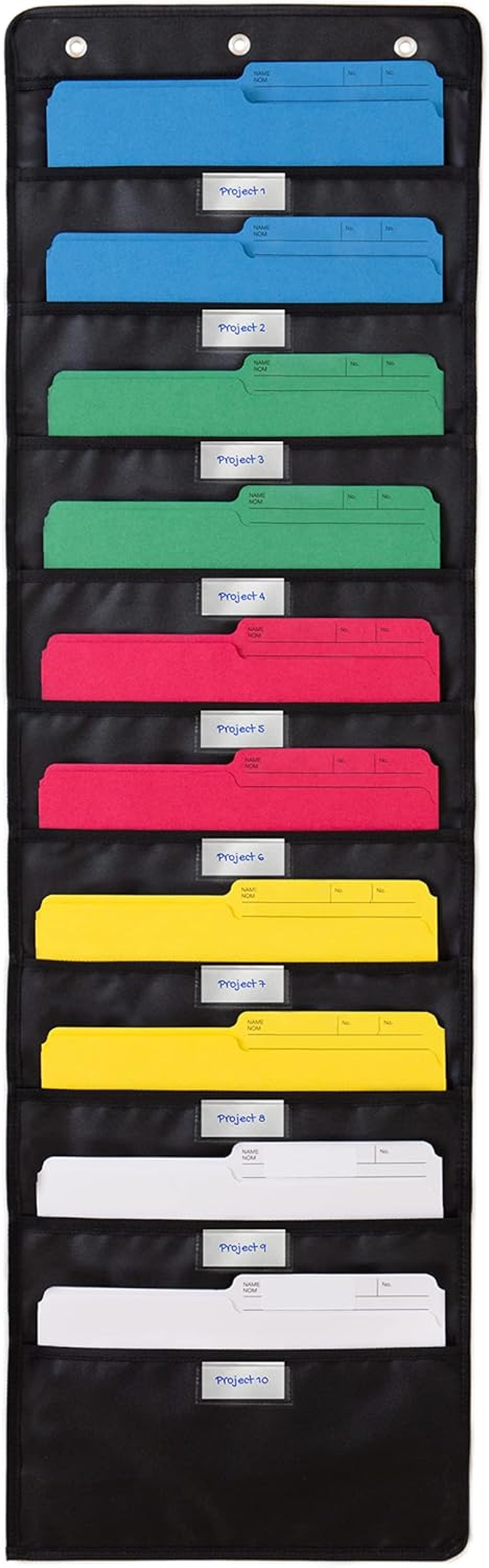 Walldeca Hanging File Organizer | Letter-Sized, Storage Pocket Chart for Office and School, Wall Mount Hanging File Holder (10 Pockets with Nametag)