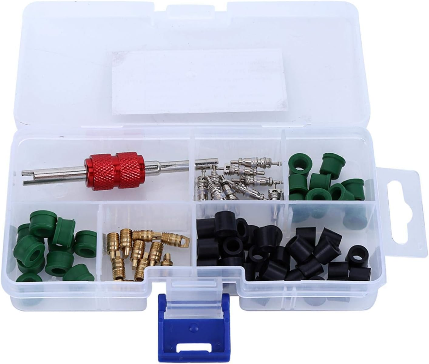 71Pcs Air Condition Repair Kit, Refrigeration Hoses Repair Kit Air Conditioning Tools, 10Pcs Valve Cores+50Pcs Hose Gaskets+10Pcs Valves+1 Valve Core Tool