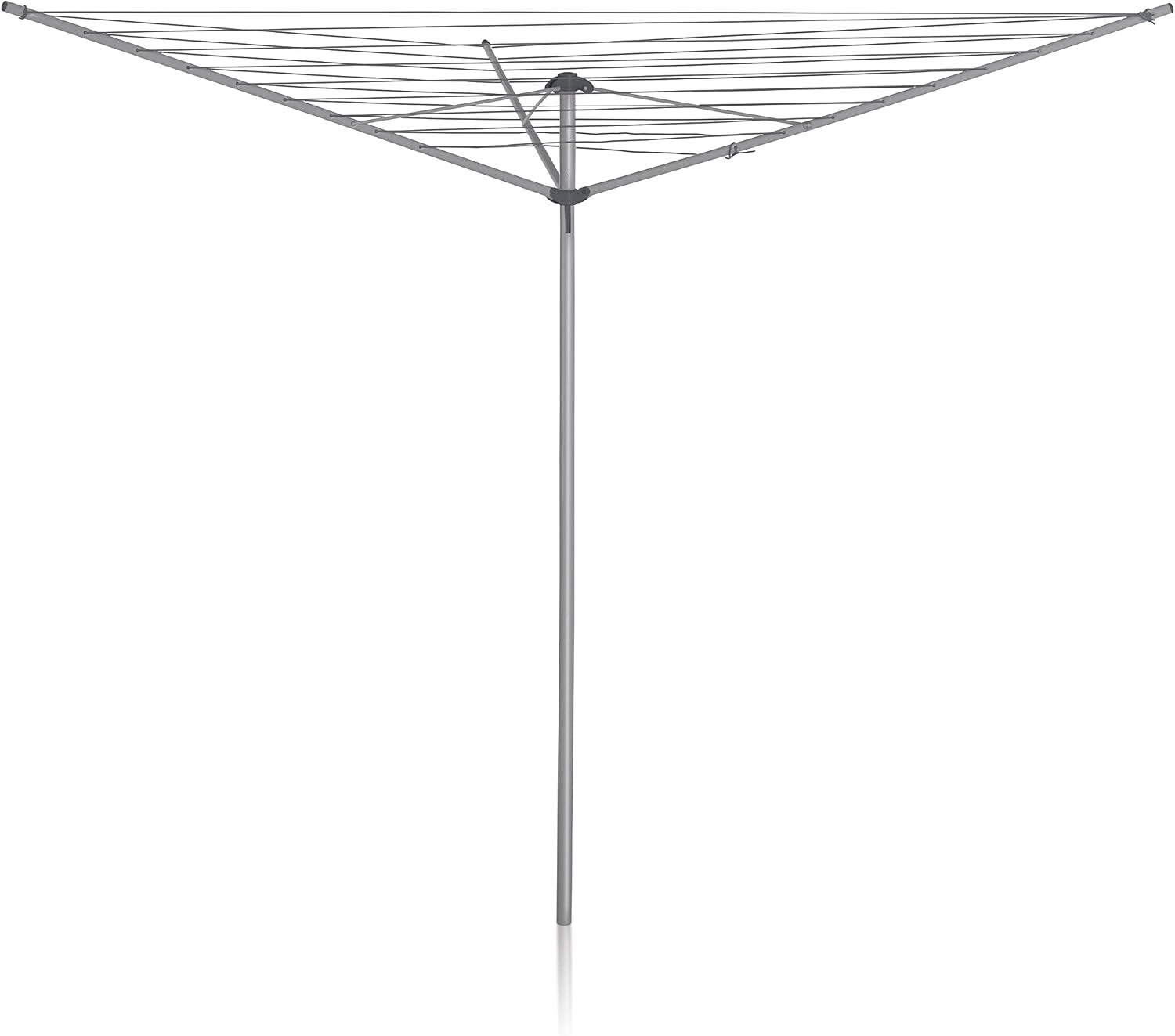 35M 3 Arm Rotary Washing Line (Grey) Multiple Tension Adjustment, Folding Outdoor Rotating Clothes Dryer & Ground Spike MOB, Metallic