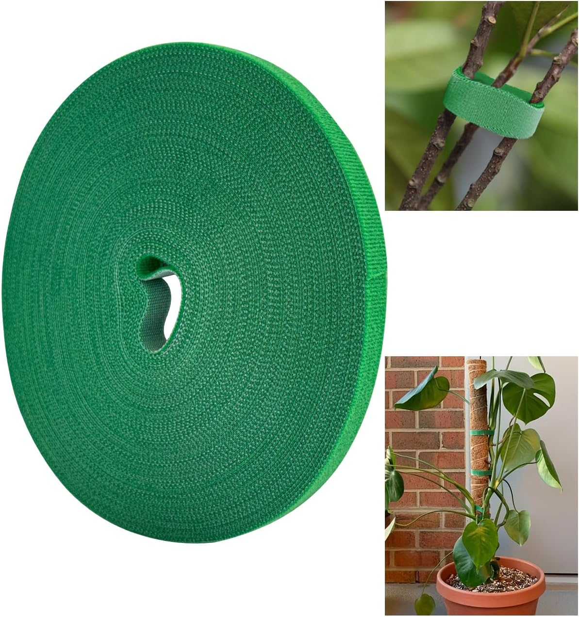 65.6 Ft Plant Tape Garden Ties, Reusable Adjustable Plant Clips for Climbing Plants, Green Nylon Self Adhesive Plant Twist Tie Strap to Support Gardening Plants