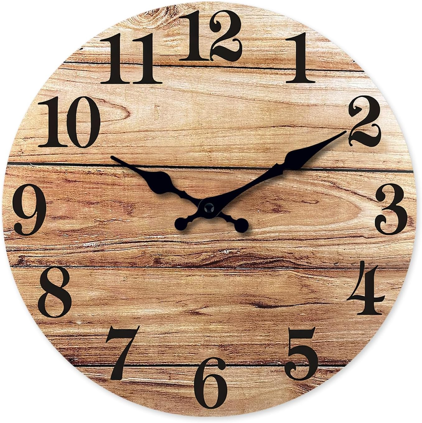 Round Wood Wall Clock for Kitchen 12 Inch Farmhouse Small Wall Clocks Battery Operated Brown Wall Clock Silent (MDF No Solid Wood)