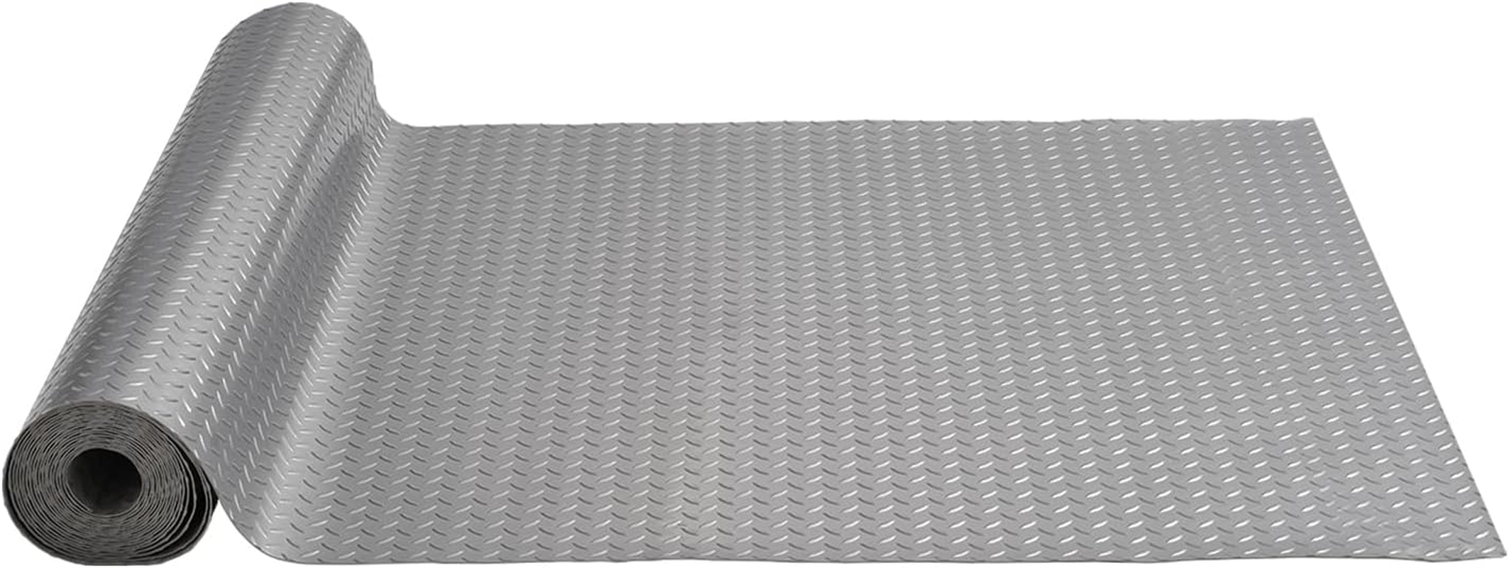 Garage Floor Mat, 13 X 4.9 FT PVC Garage Flooring Roll, Non-Slip Diamond Texture, 64.58 Sq.Ft Covering Space, Garage Mats for under Cars, for Gyms Boats Car Trailer, Silver