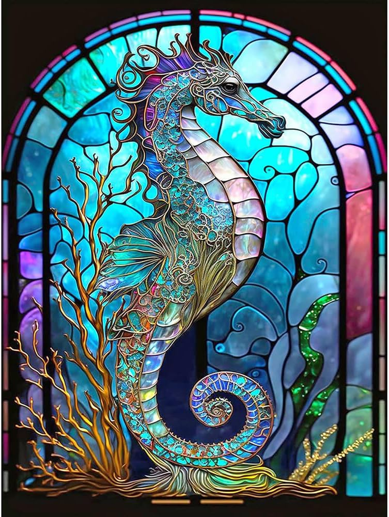 Diamond Painting Kits for Adults, Seahorse 5D Diamond Art Kits for Beginners rou