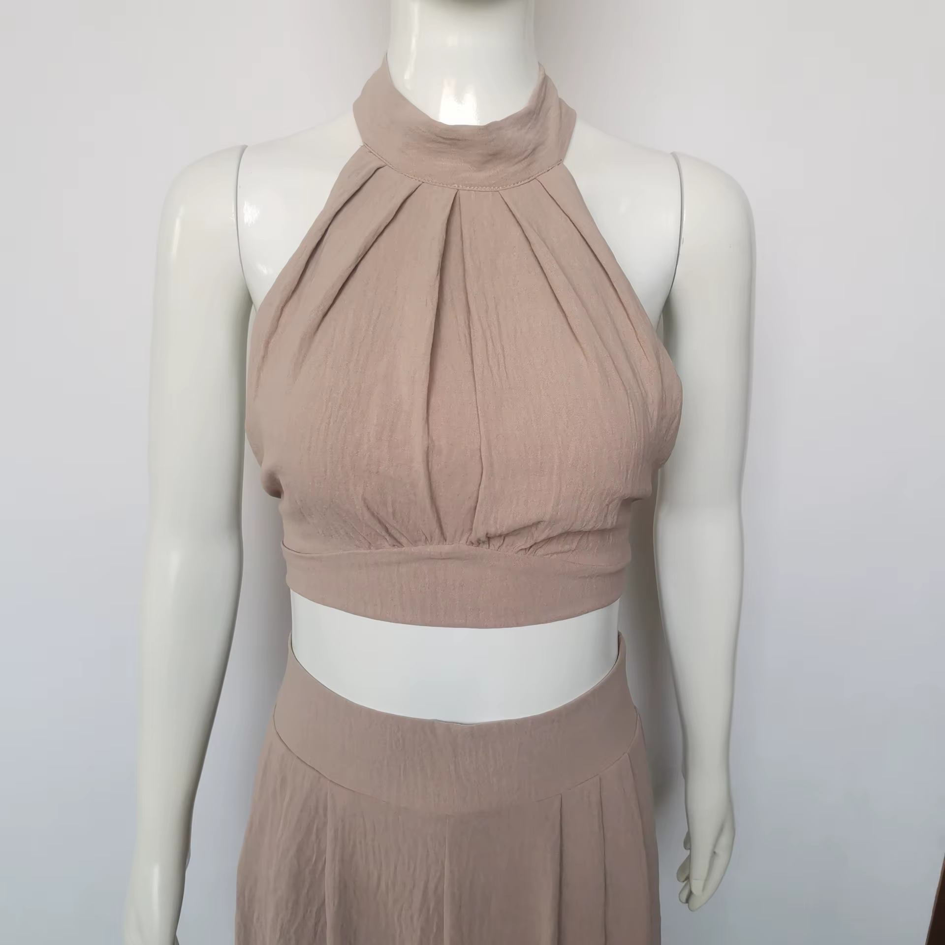 Fashion Casual Solid Style Two-Piece Suit Hanging Neck Slim Temperament High Waist Trousers Wrapped Chest Pressure Formal 2Pcs