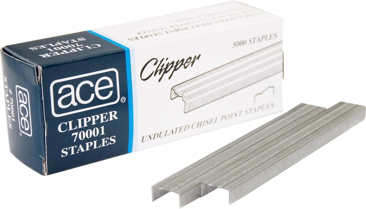 ACE Undulated Clipper Staples for 07020, Box of 5,000 Staples (ACE70001) , Silver
