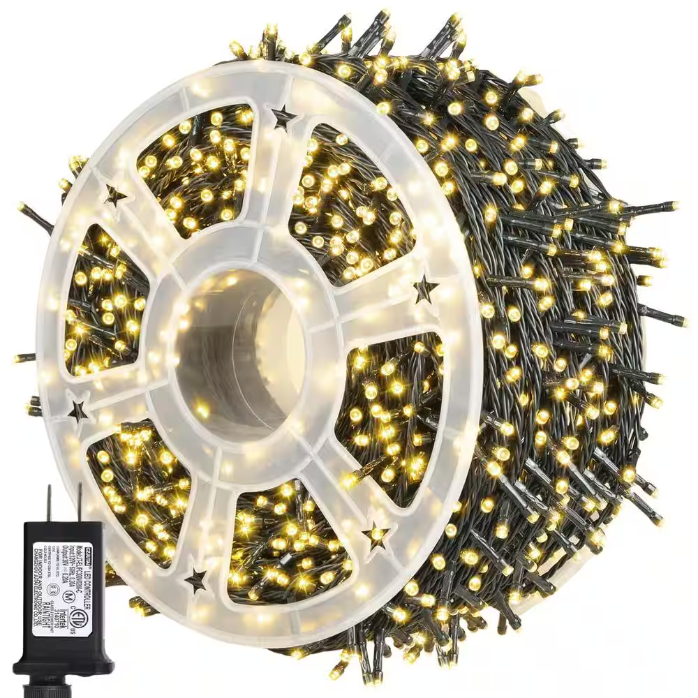 500 Lights 164 Ft. Indoor/Outdoor Plug-In Fairy LED Christmas String Light, Waterproof, 8 Modes for Decor, Warm White