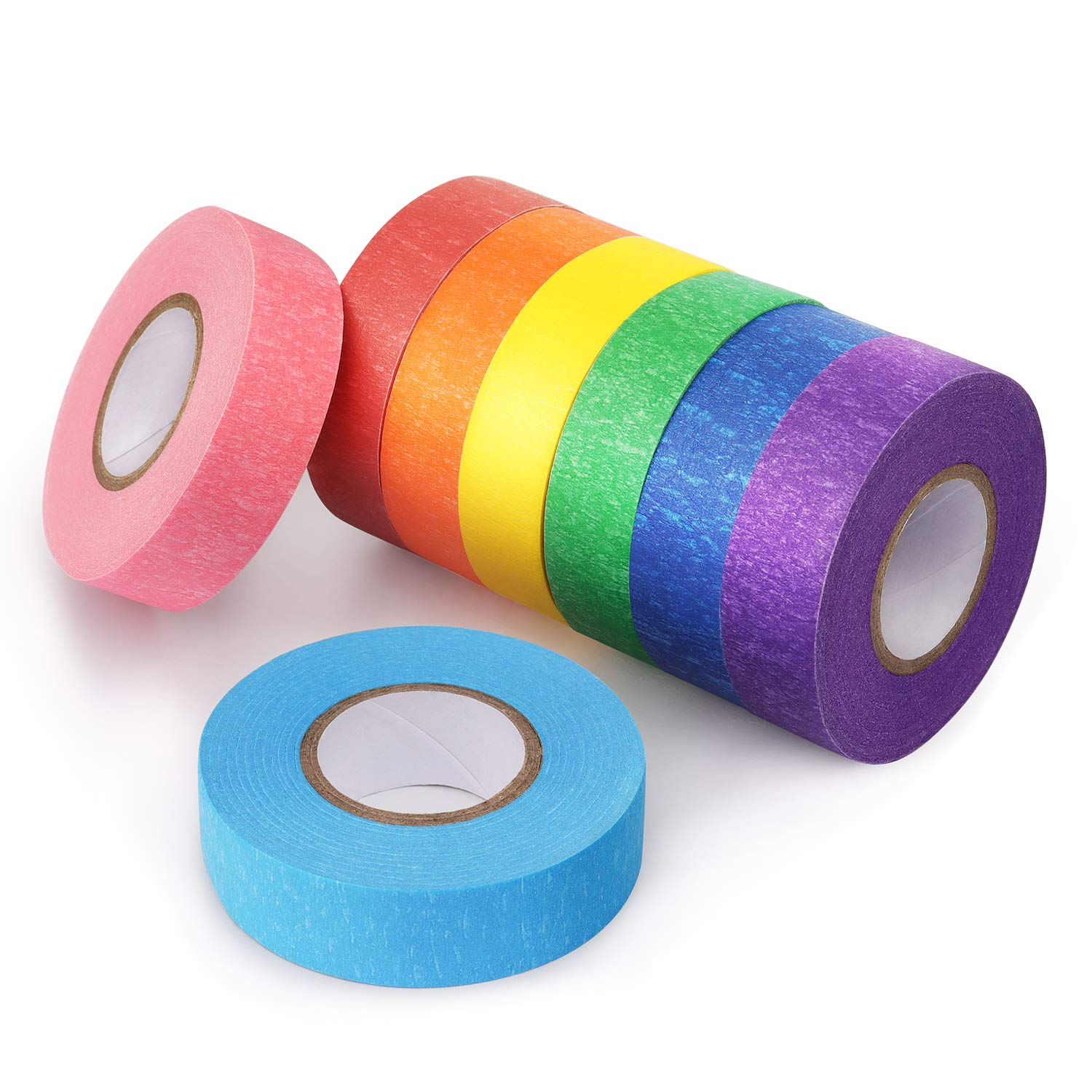 8 Rolls Colored Masking Tape Rainbow Colors Painters Tape Colorful Craft Art Paper Tape Labeling Arts Crafts Decorative Coding Decoration Supplies, 0.6 Inch X 16 Yard, 8 Colors