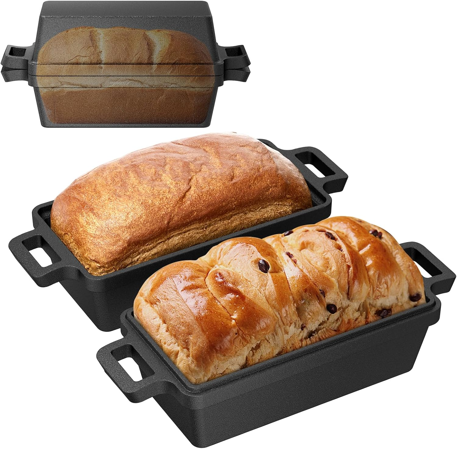 Cast Iron Loaf Pan Set with Lid, 9x5 Inch for Bread, Cakes, and Meatloaf