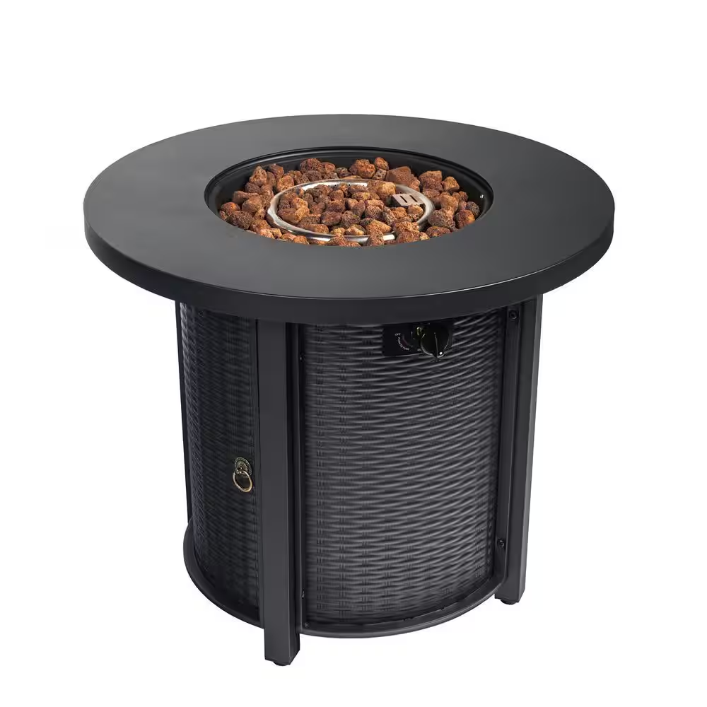 50,000 BTU 30 In. Black Propane Gas Tabletop Patio Heaters Fire Pit Table with round Steel Fire Pit