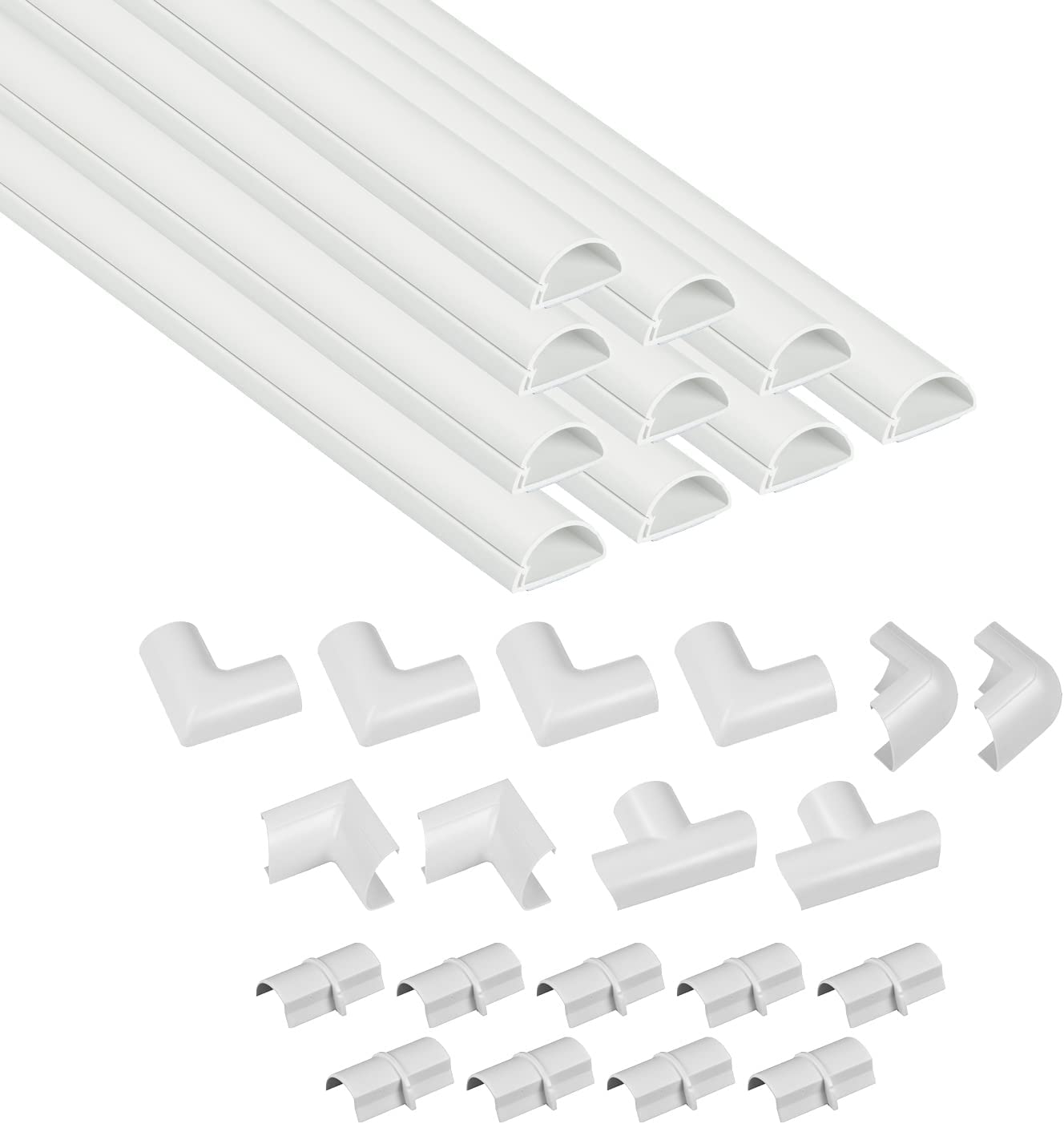 157in Cord Cover Kit, Self-Adhesive Wire Hiders, Paintable Cable Raceway to Hide Wires on Wall, Electrical Cable Management - 10x 15.7 Lengths & 19 Accessories - 1.18